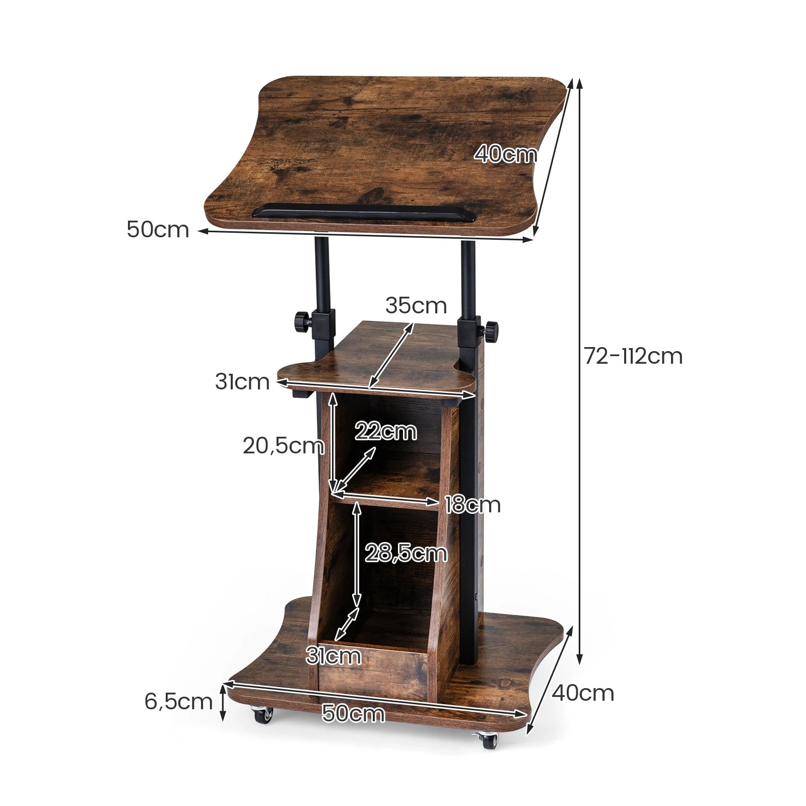 2 Costway Rolling Podium Stand Adjustable Lectern Table w/Tilting Tabletop - Brown, 2 of 5