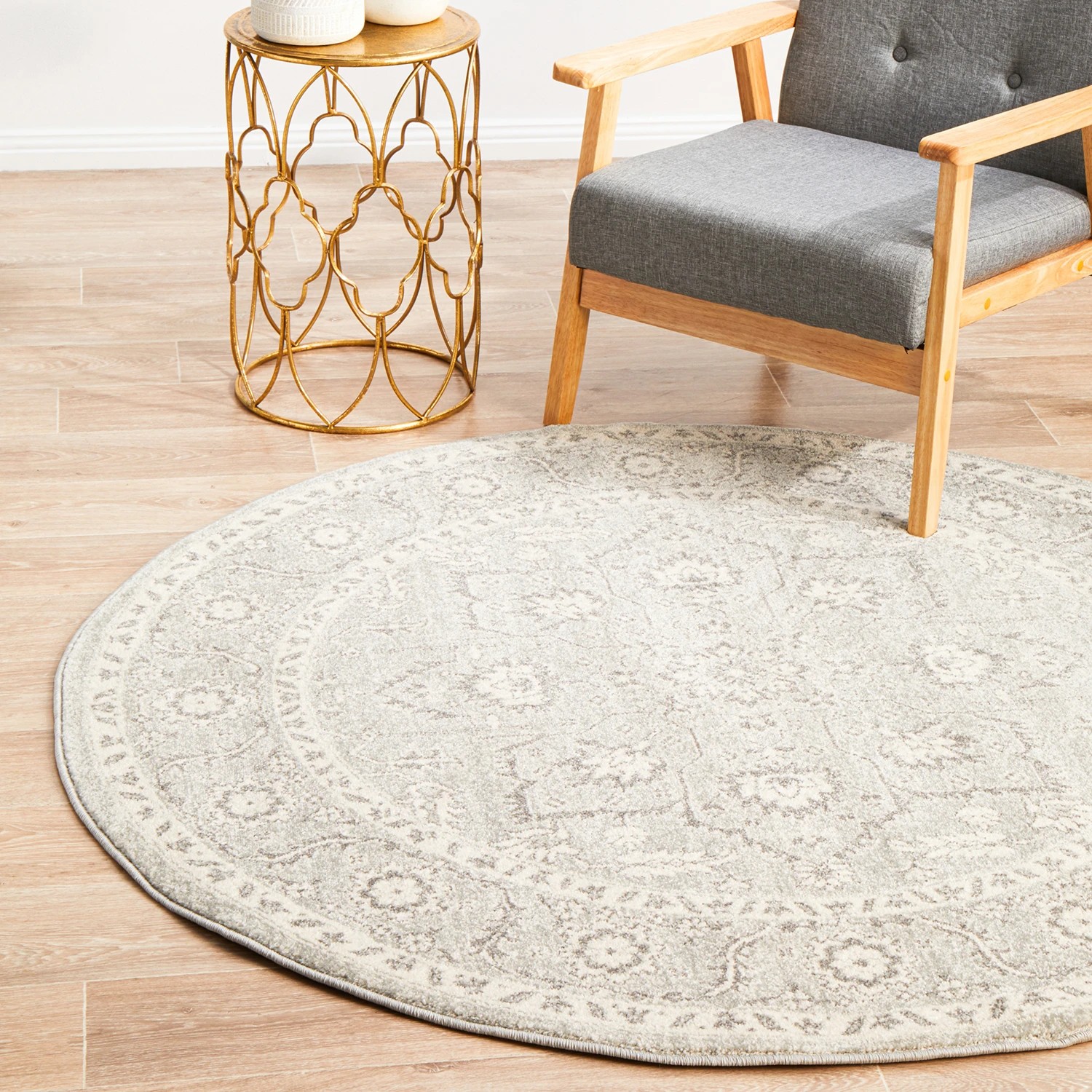 3 Common Ground Rugs Encore 261 200x200cm - Medium Round Power Loomed Pet Friendly Rug - Silver, 3 of 9