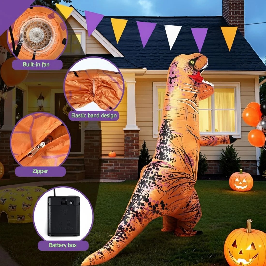 3 Inflatable Dinosaur Costume T-Rex Adult Suit Blow Up Party Fancy Dress Halloween - Brown, 3 of 4