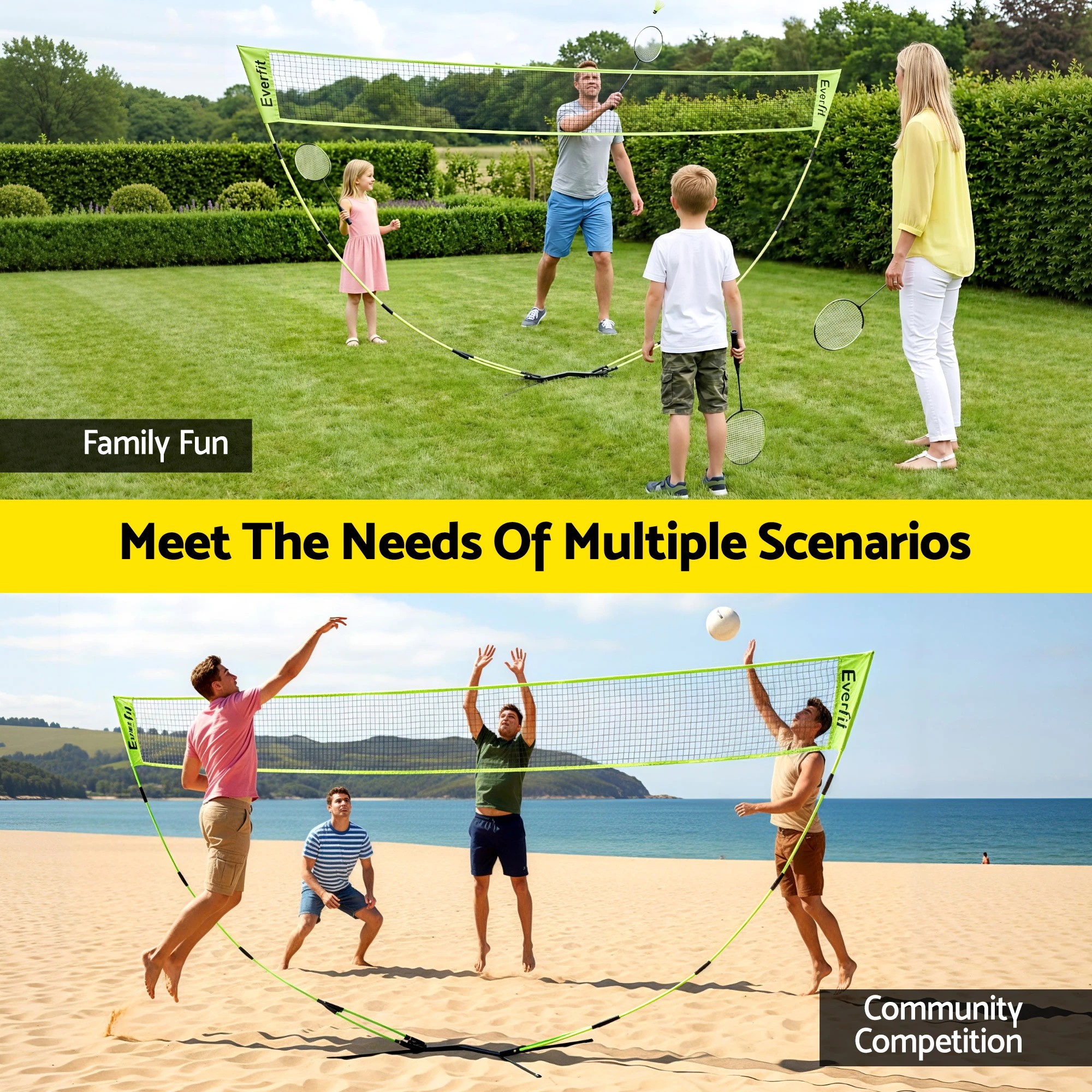 8 Everfit 3M Badminton Tennis Net Portable Volleyball Kit - Green, 8 of 9