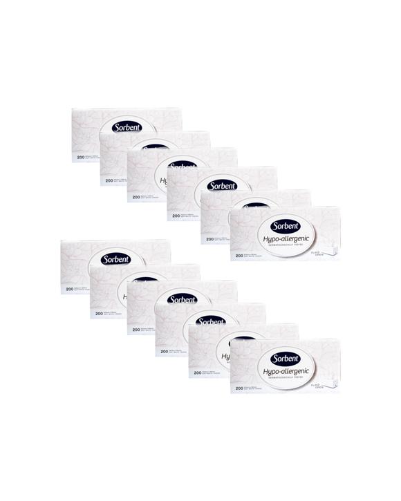 Sorbent 12x 200pc Facial Tissues Hypoallergenic Soft Pack - White