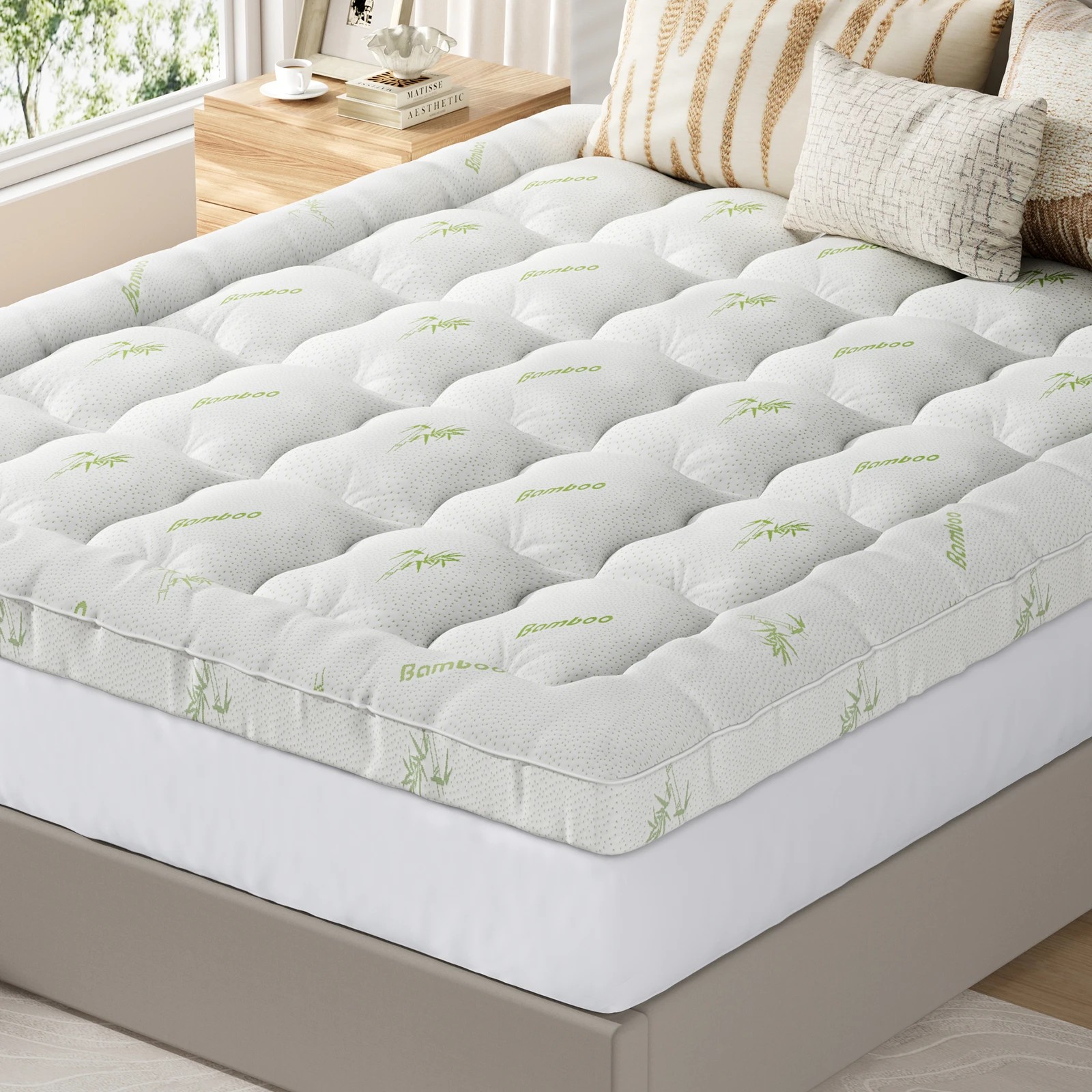 2 Starry Eucalypt Bamboo Fibre Pillowtop Mattress Topper Underlay Pad 7.5cm - Queen Bed, 2 of 8