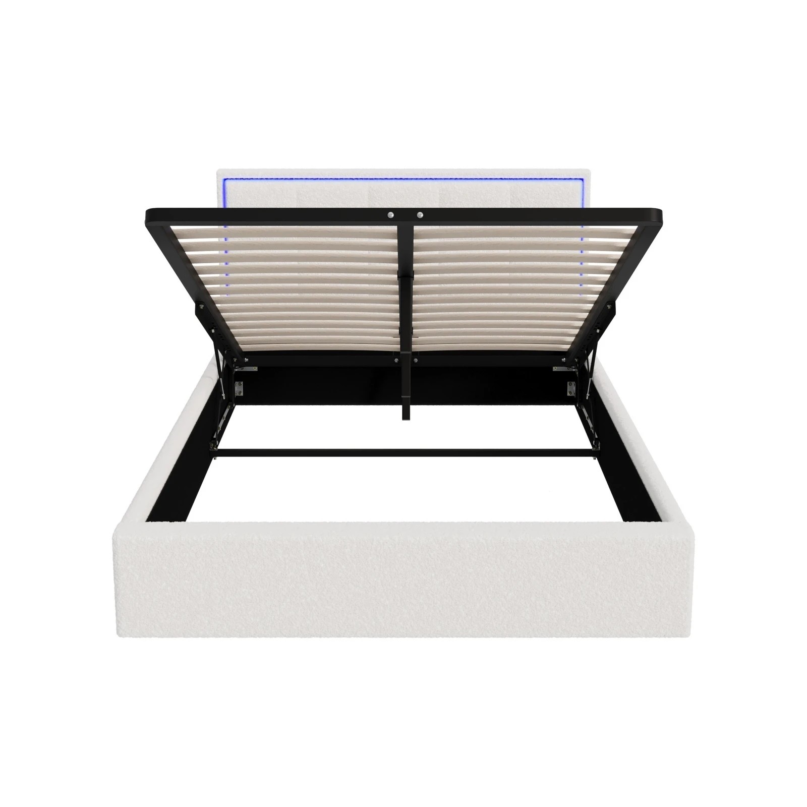 6 Oikiture Bed Frame Double Size RGB LED Gas Lift Storage Base Boucle - White, 6 of 9