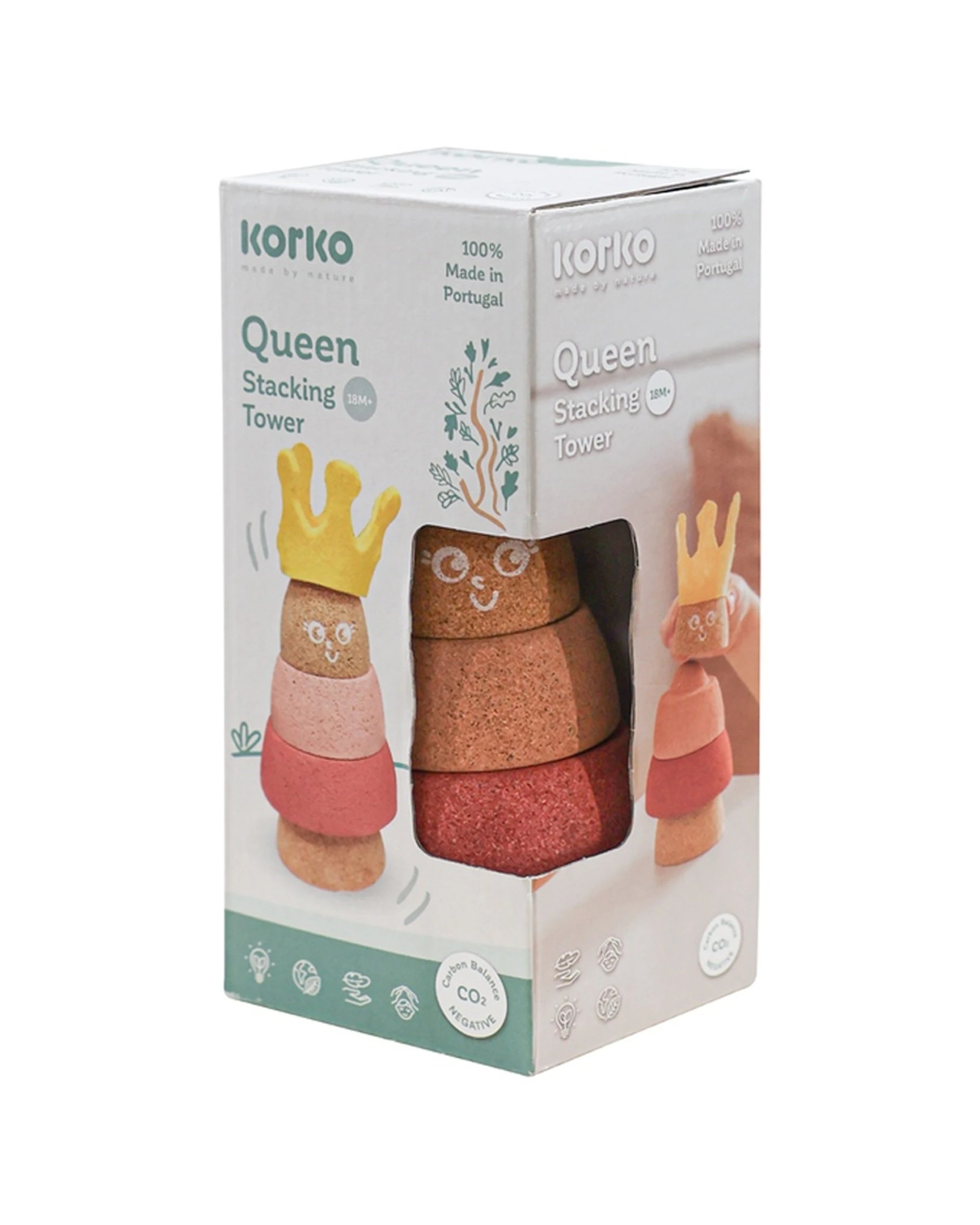 2 Korko Queen Stacking Toy Cork Figure With Felt Crown Creative Play - Natural, 2 of 3