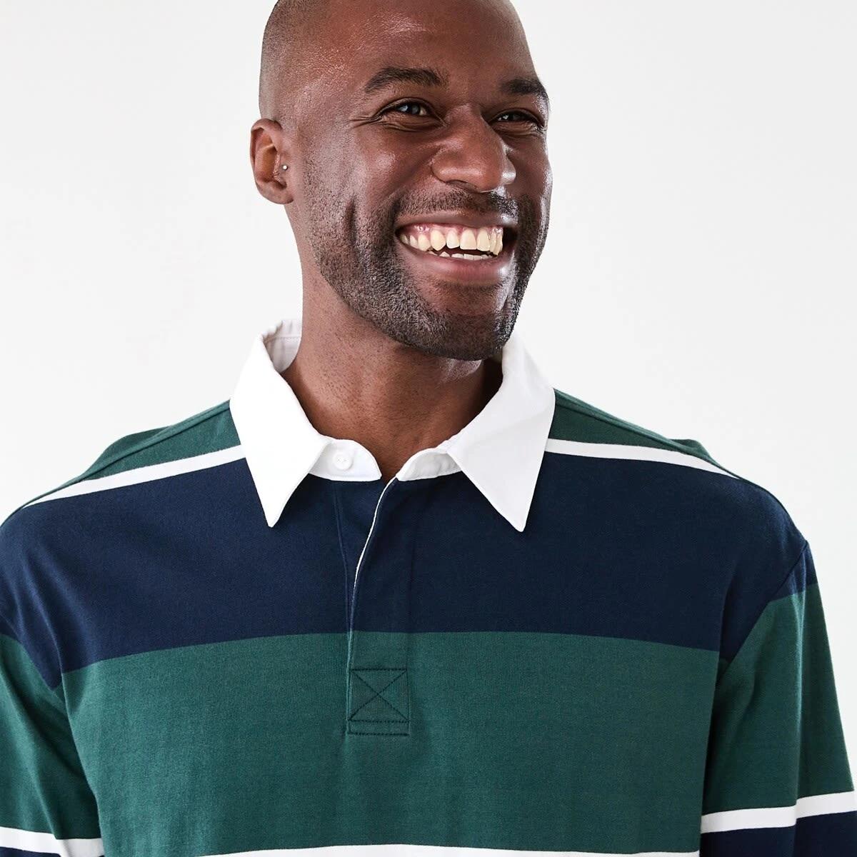 4 Long Sleeve Striped Rugby Shirt Grn Strp, 4 of 5