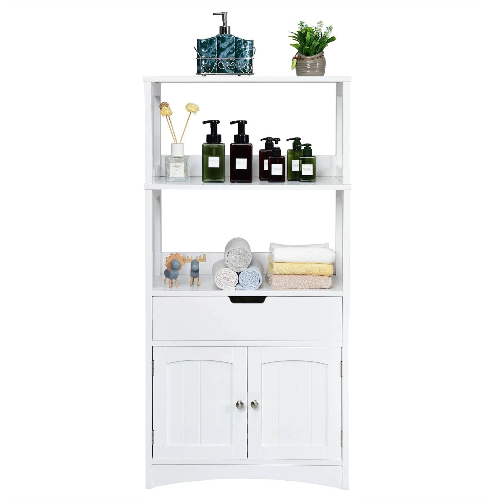 2 Costway 3-Tier Storage Cabinet Freestanding Bathroom Cabinet Entryway Sideboard, 2 of 2