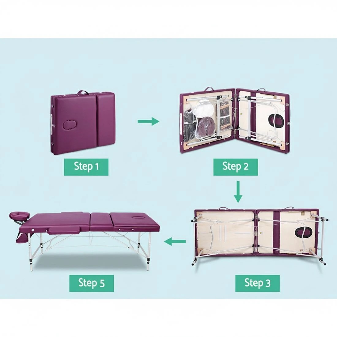 6 Zenses Massage Table 75cm Portable 3 Fold Aluminium Beauty Bed - Purple, 6 of 6