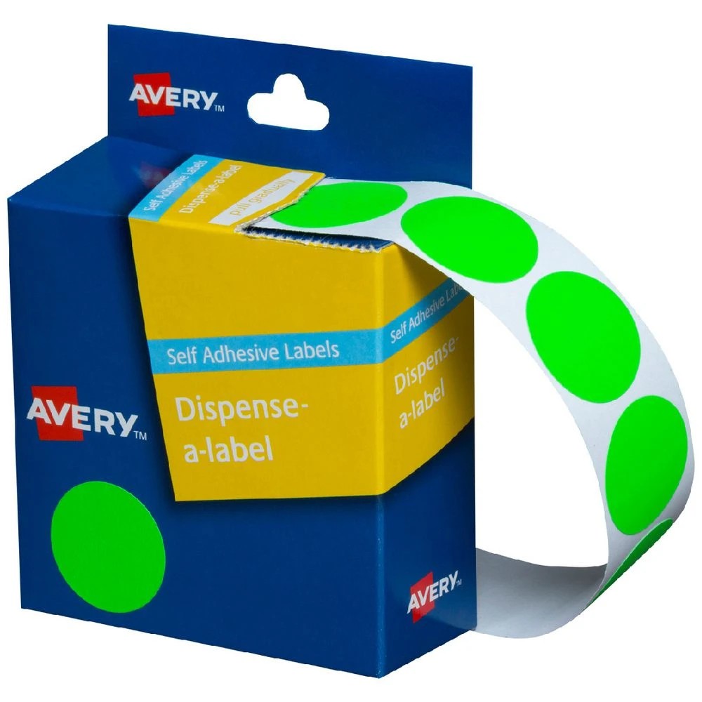 1 Avery Self-adhesive Round Labels Fluoro Green 24mm 350 Pack, 1 of 3