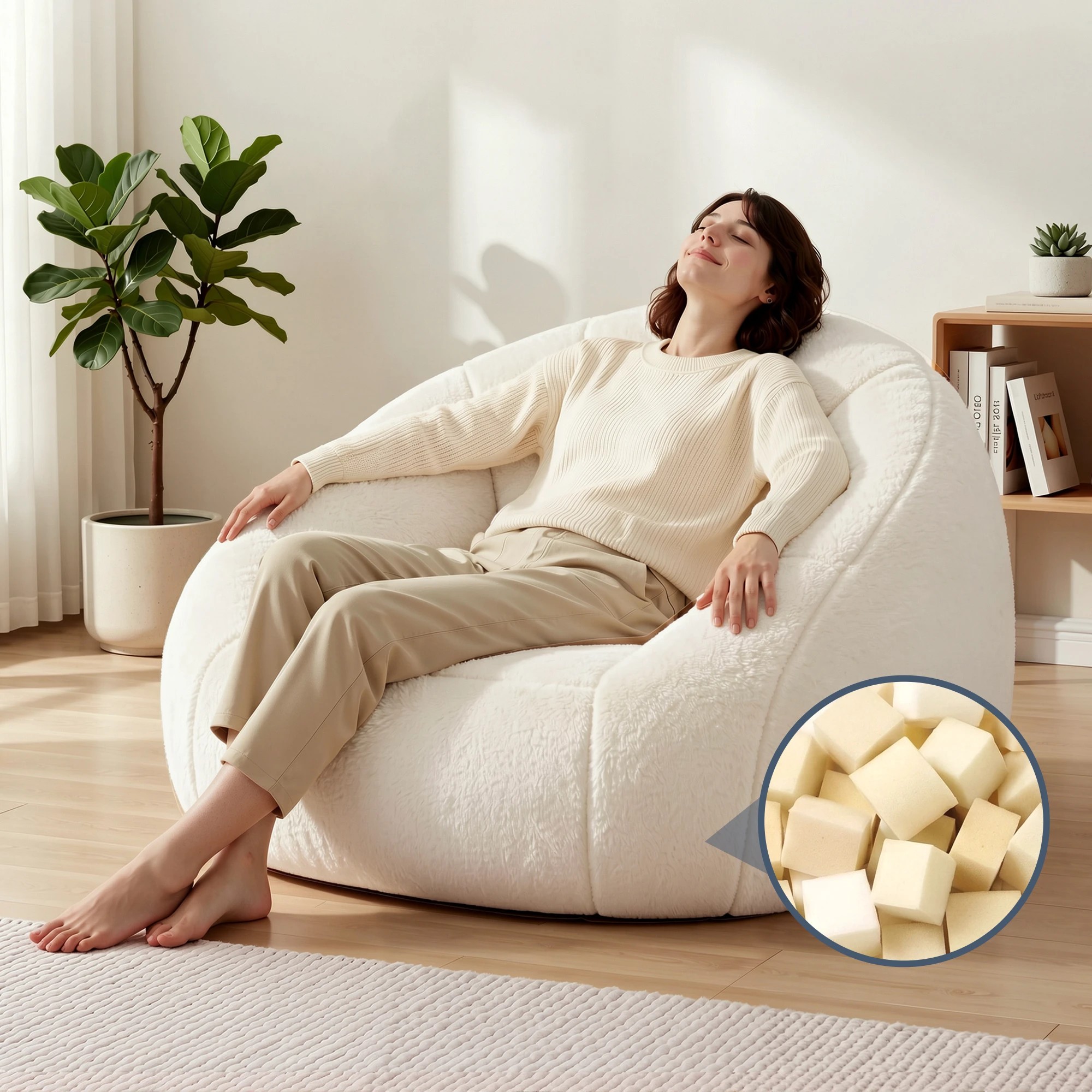 9 Artiss Single Small Boneless Couch Comfy Bean Bag for Living Room - Beige, 9 of 10