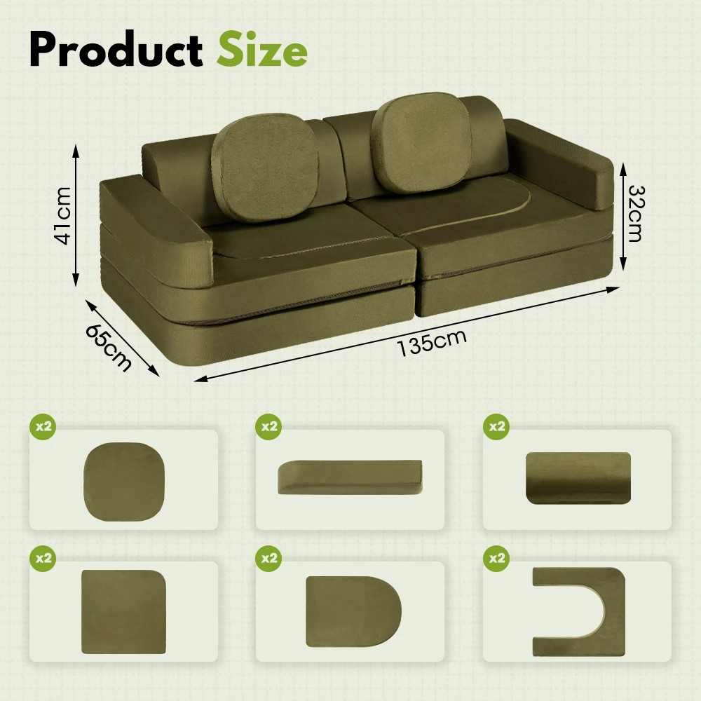 2 Playpals 12PCS Modular Kids Sofa Play Couch DIY Child Foam Playset Dark - Green, 2 of 3