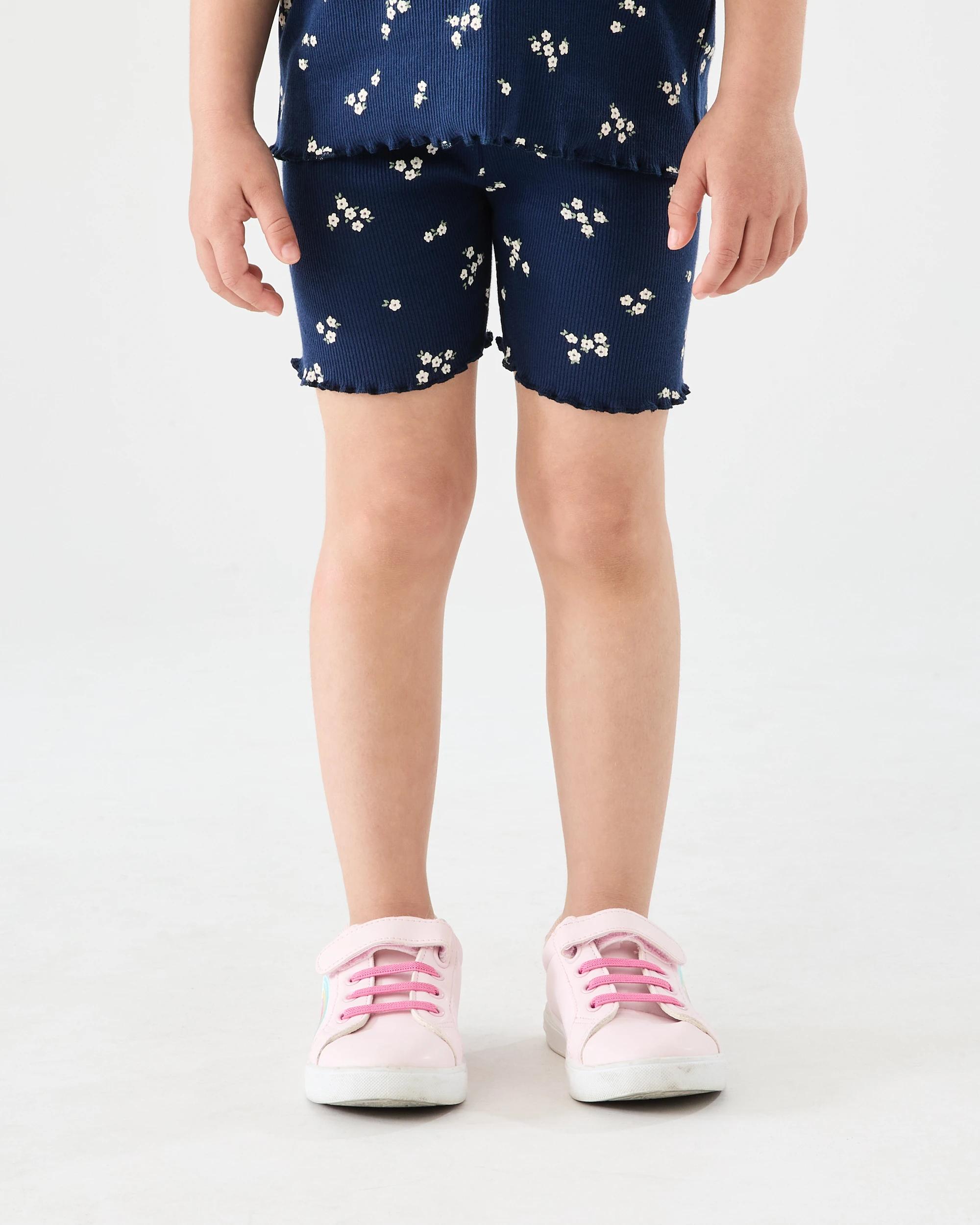 1 Printed Rib Bike Shorts Floral Ditzy Navy, 1 of 5
