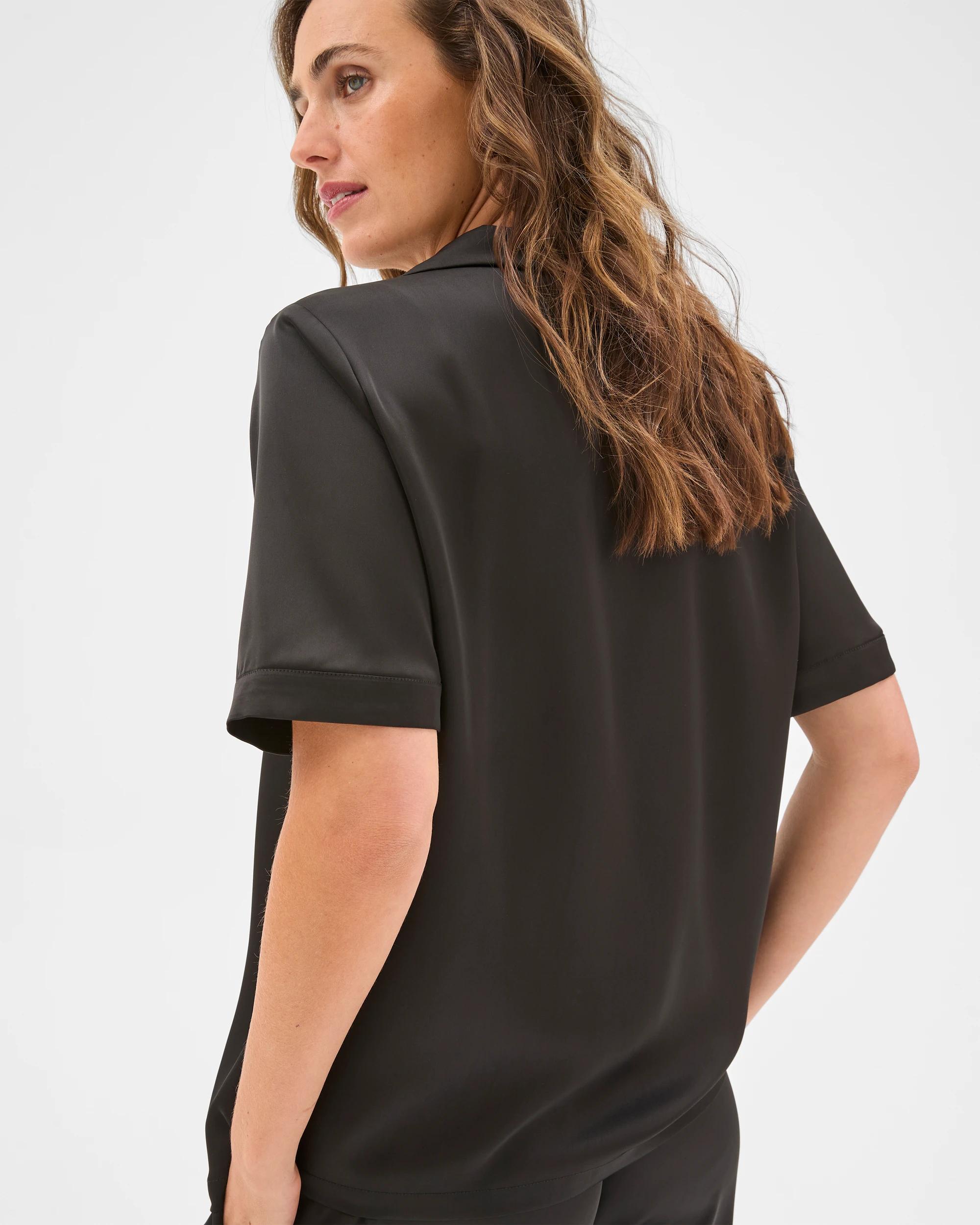 5 Preview Short Sleeve Satin Shirt BLACK, 5 of 6