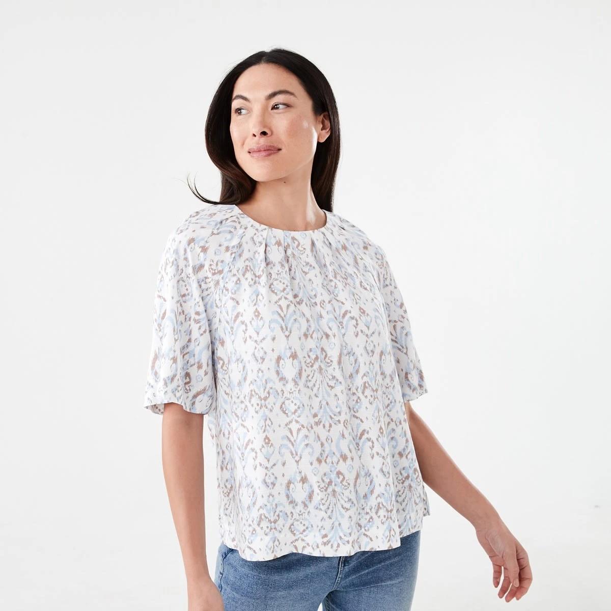 1 Short Sleeve Tuck Top IKAT BRUNI BLUE, 1 of 6