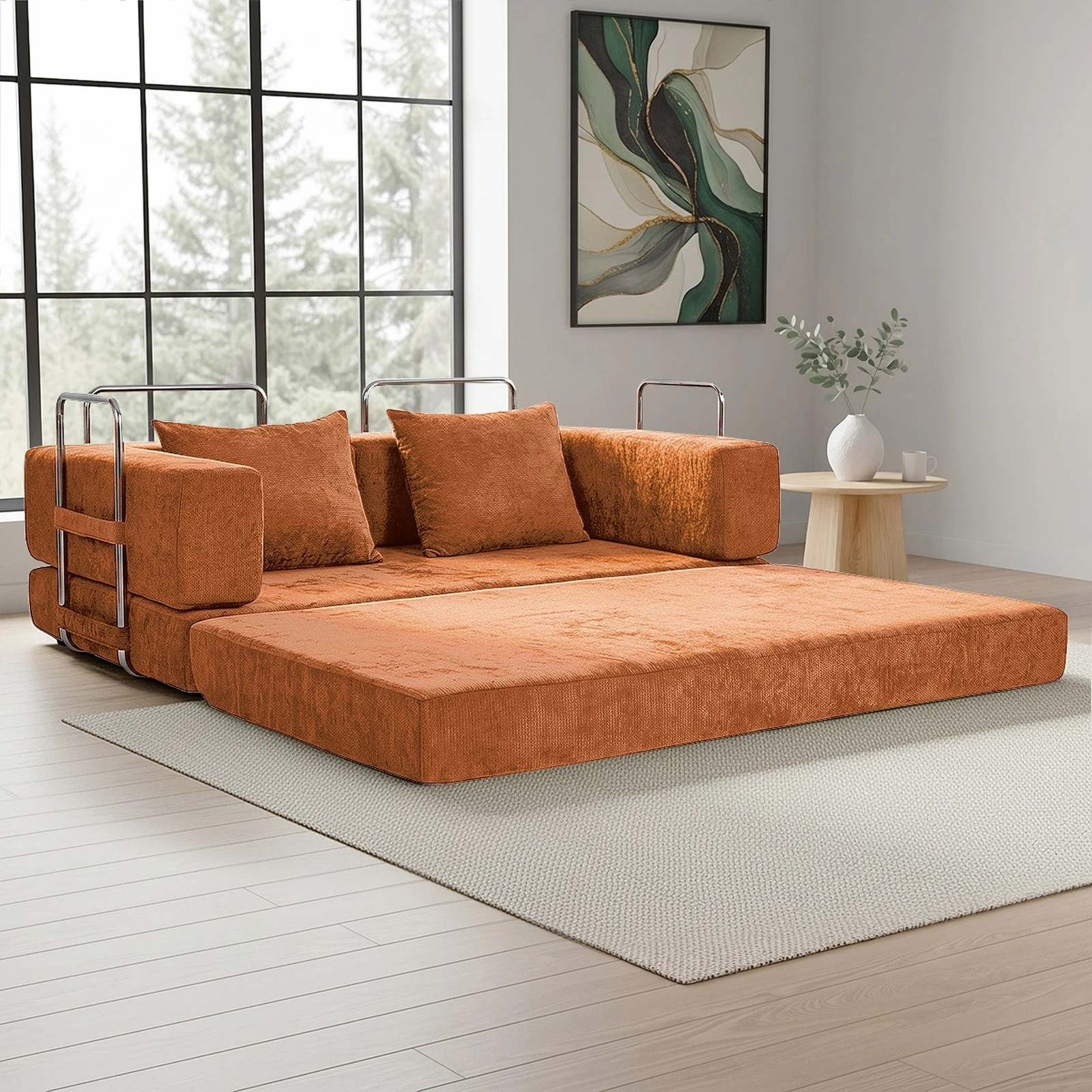 5 Oikiture 3 Seater Modular Convertible Sofa Bed Chenille Floor Couch - Brown, 5 of 9