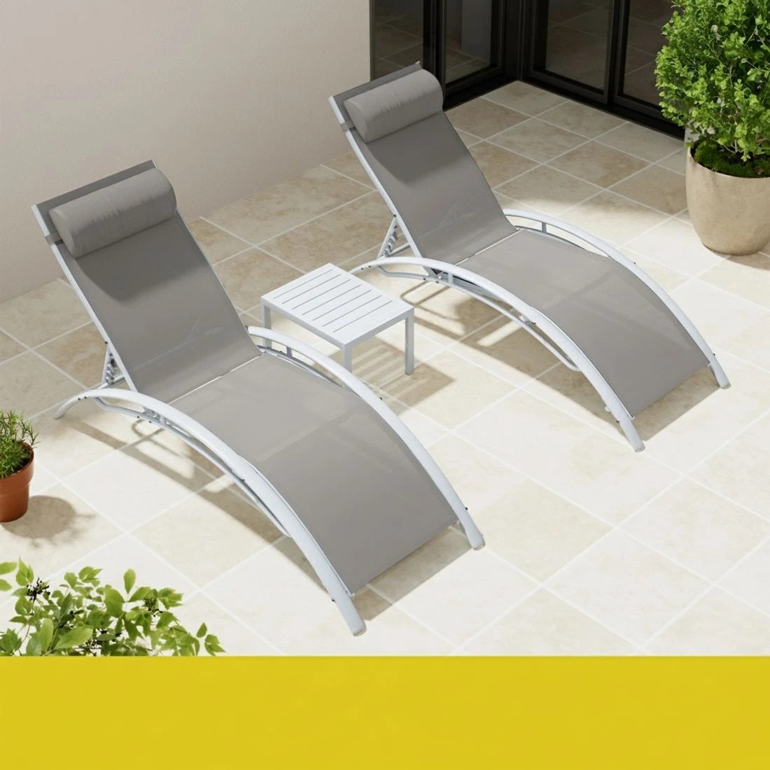 3 Gardeon 3PC Sun Lounge Outdoor Lounger Table Chairs Steel Patio Furniture - White, 3 of 5