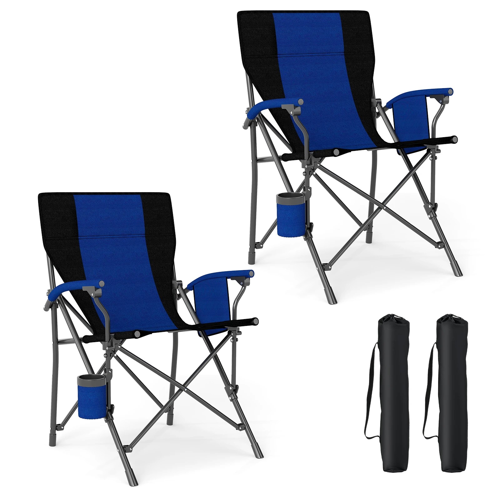1 Costway 2x Folding Camping Chair Fishing Picnic Chair Outdoor Seat w/Cup Holder & Carry Bag - Blue, 1 of 1