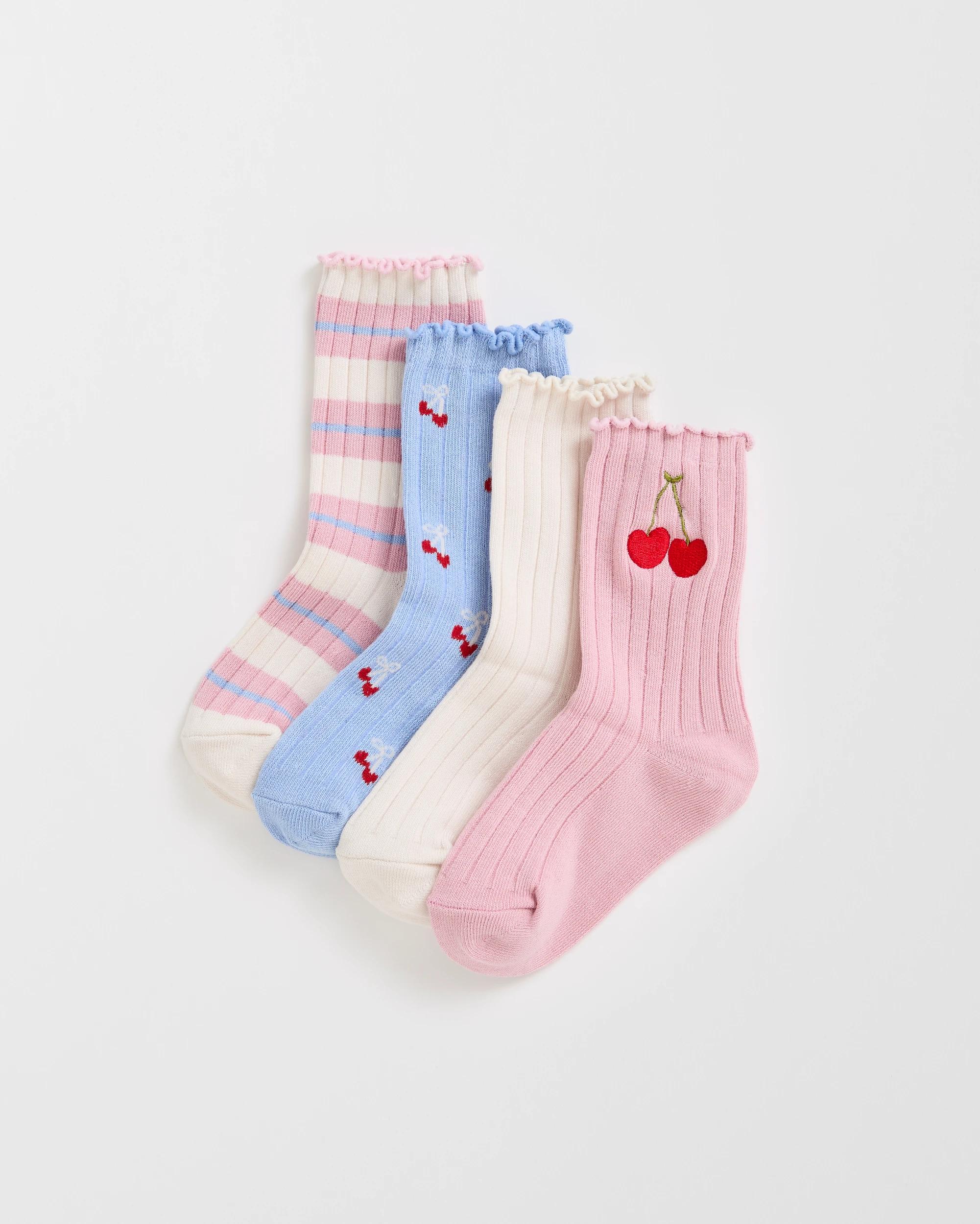 1 Maxx Australian Cotton Blend 4 Pack Girls Rib Crew Socks CHERRY, 1 of 3