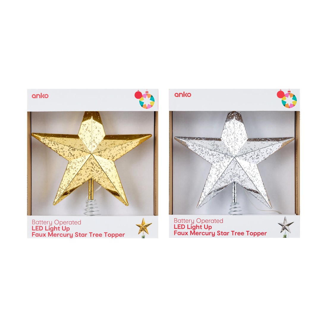 9 LED Light Up Faux Mercury Star Tree Topper - Assorted, 9 of 10