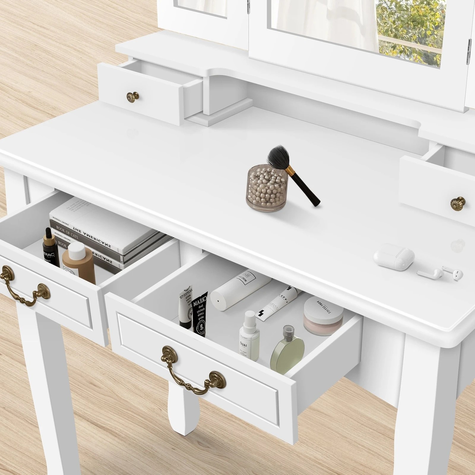 5 Alfordson Dressing Table Stool Set Makeup Foldable Mirror Vanity Desk - White, 5 of 10