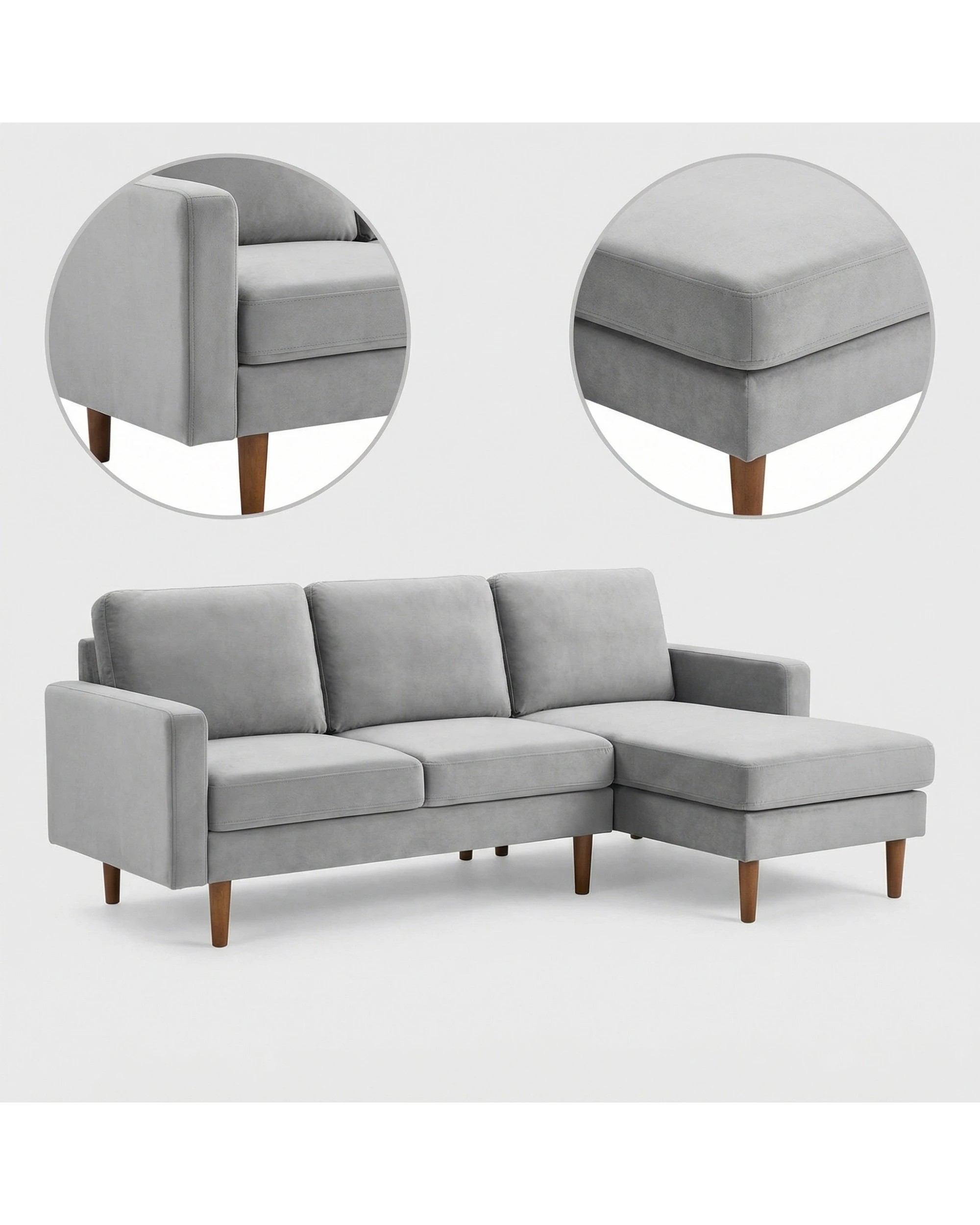 4 Sarantino 3 Seater Faux Velvet Sofa Bed Couch Furniture - Grey, 4 of 9