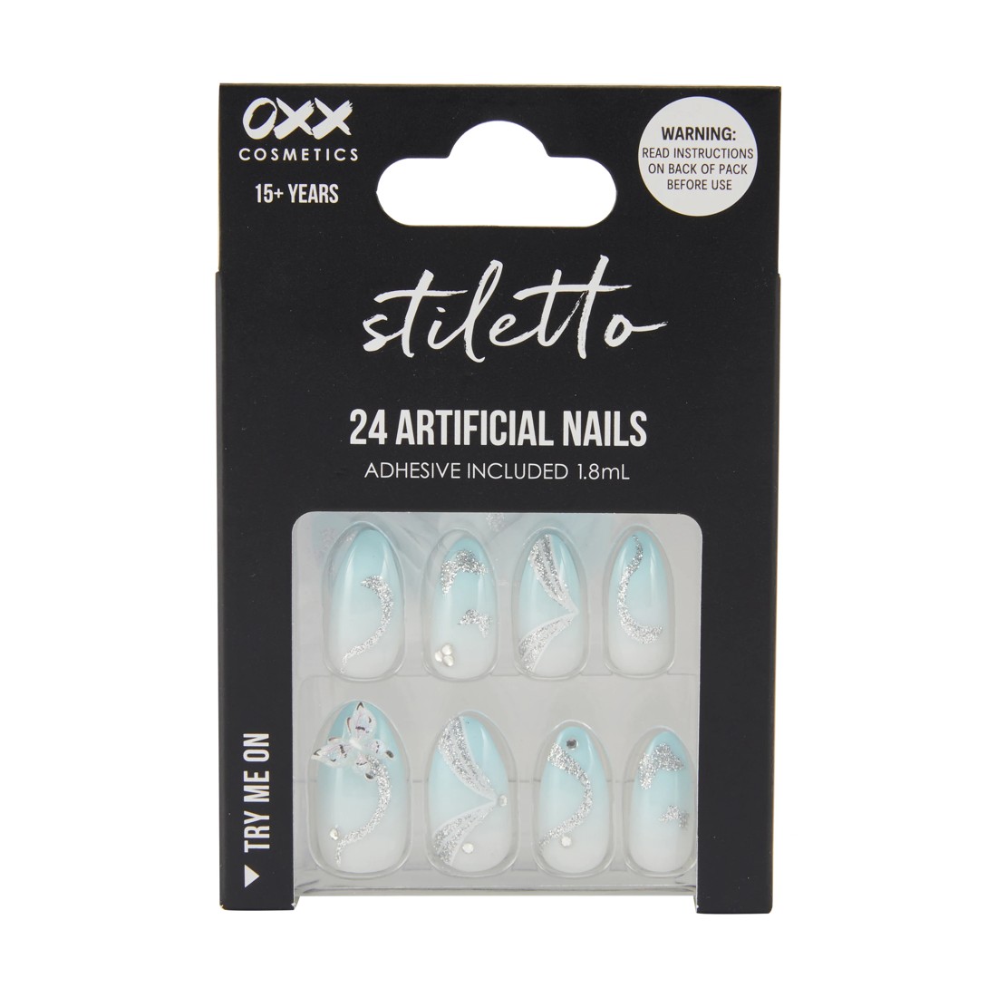 1 OXX Cosmetics 24 Pack Artificial Nails with Adhesive - Stiletto Shape, Butterfly Dusk, 1 of 4