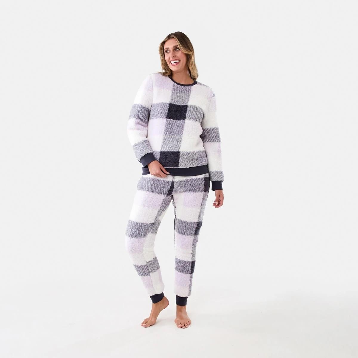 1 Fleece Top and Pants Pyjama Set Blk Chk L, 1 of 7