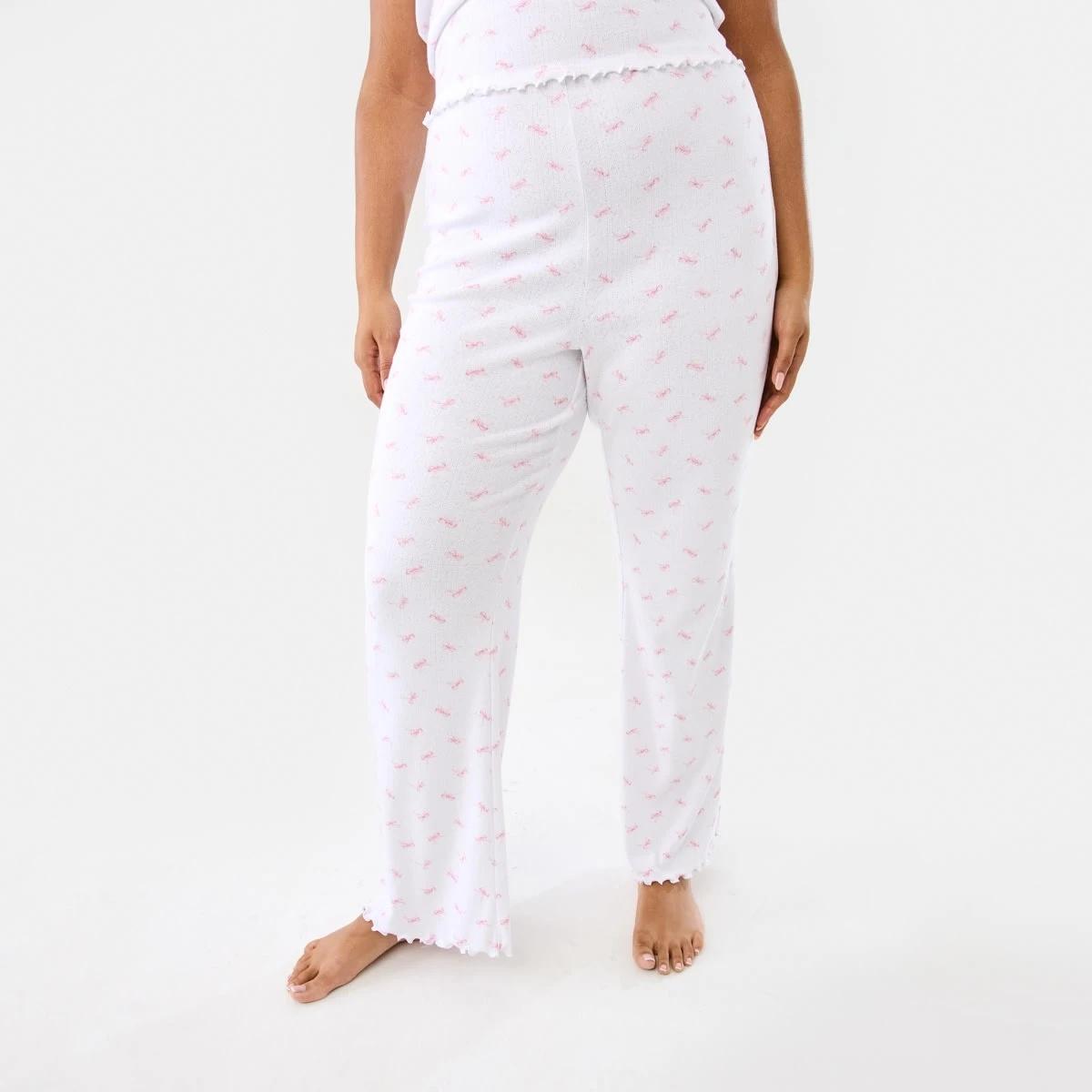 3 Pointelle Flared Pants Pink Bows, 3 of 8