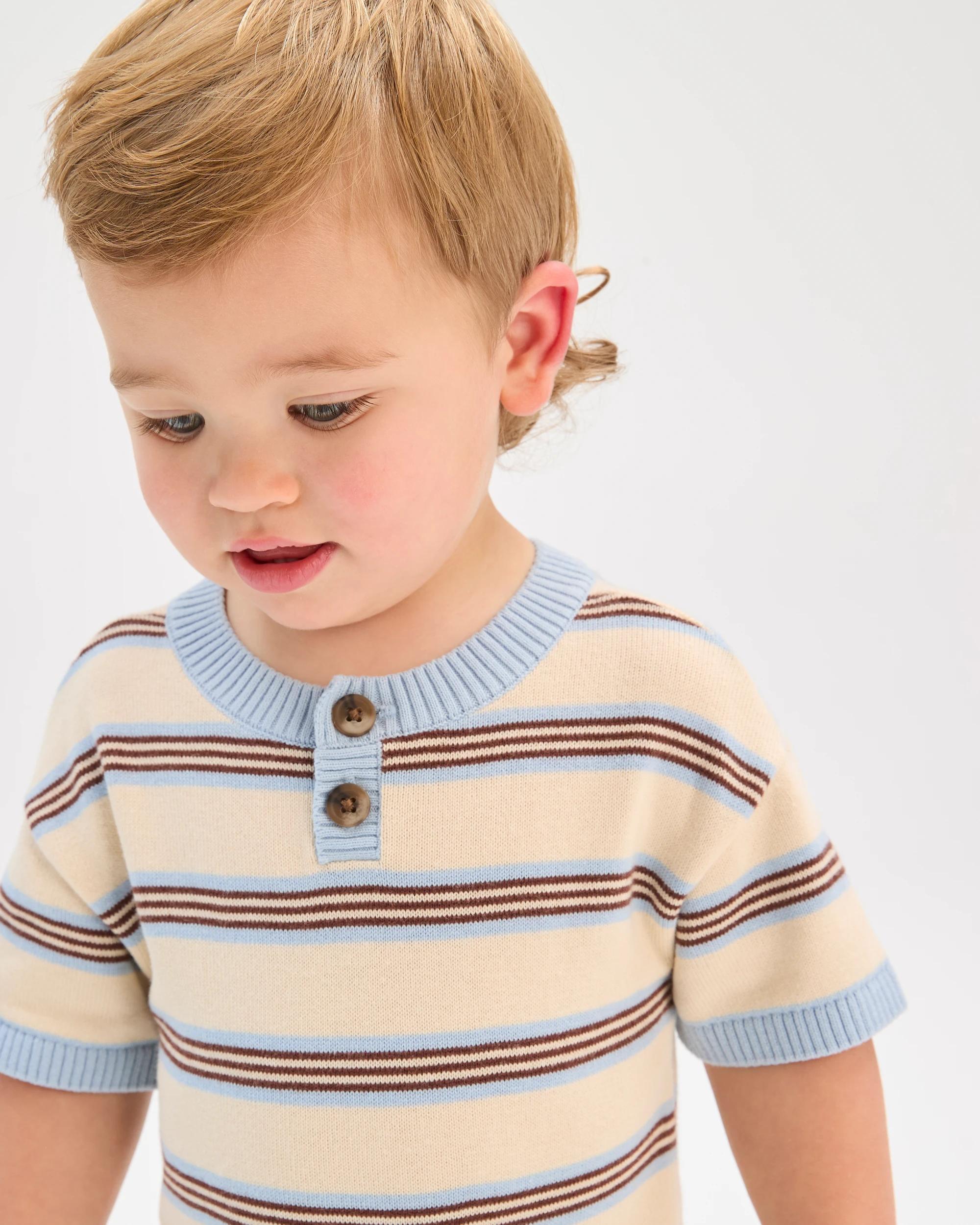 3 Target Baby Organic Cotton True Knit Henley Retro Stripe Romper STRIPE BLUE, 3 of 5