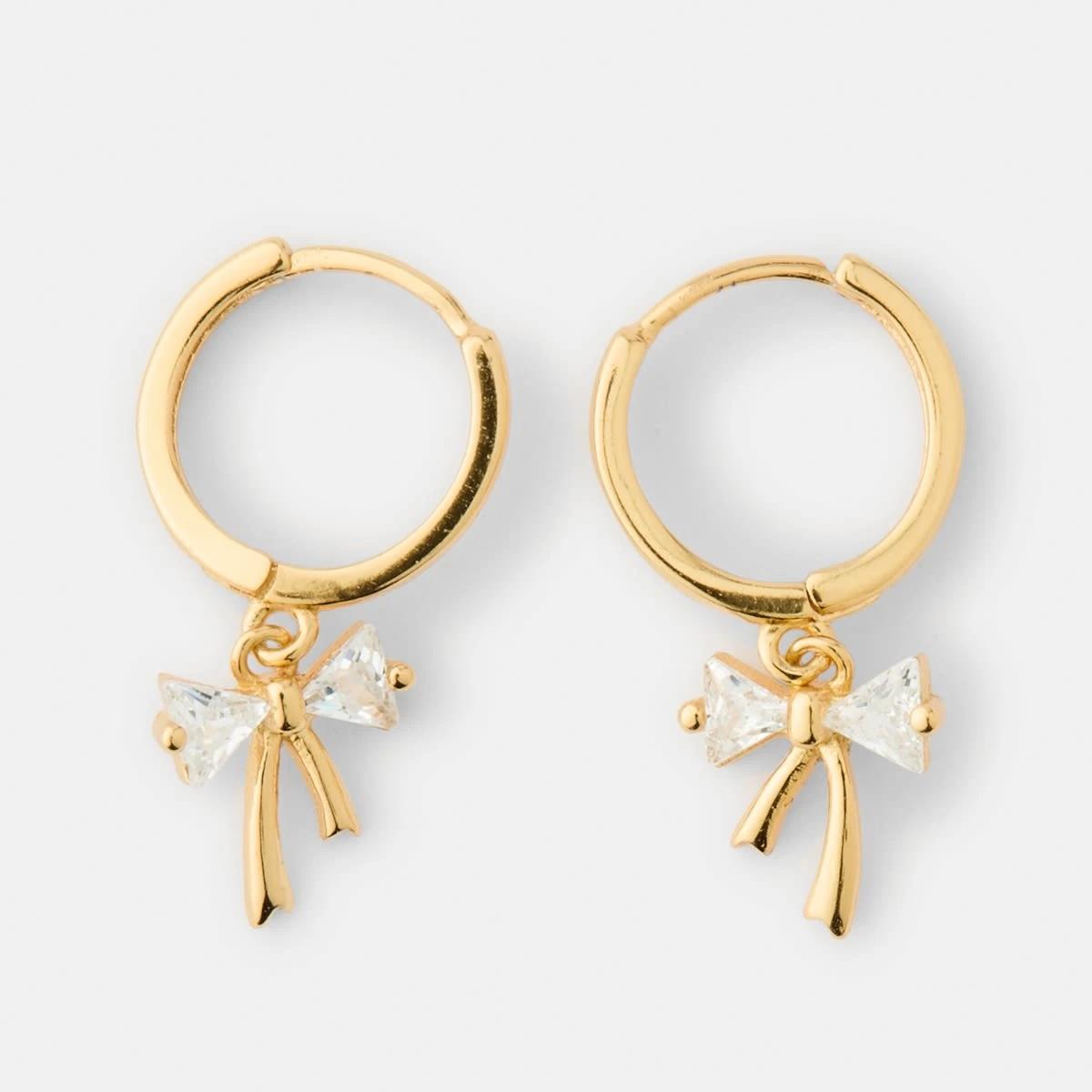 1 Cubic Zirconia Gold Plated Sterling Silver 925 Bow Hoop Earrings Gold, 1 of 5