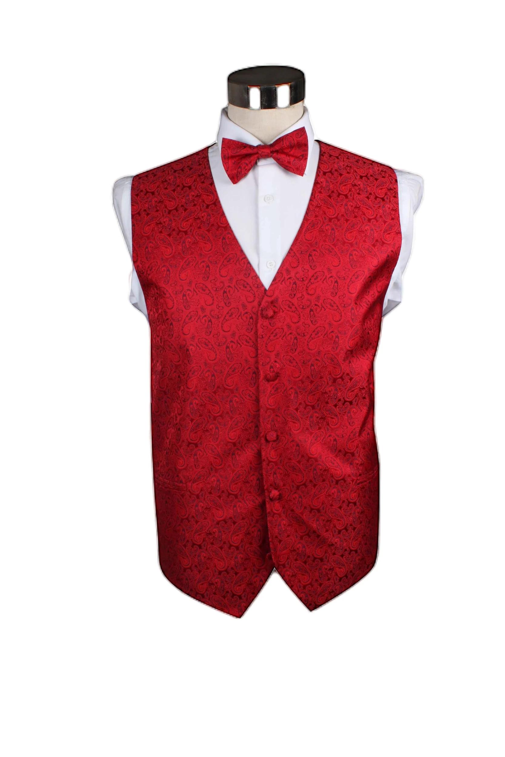 1 Zasel Mens Paisley Patterned Vest Waistcoat & Matching Bow Tie RED, 1 of 1