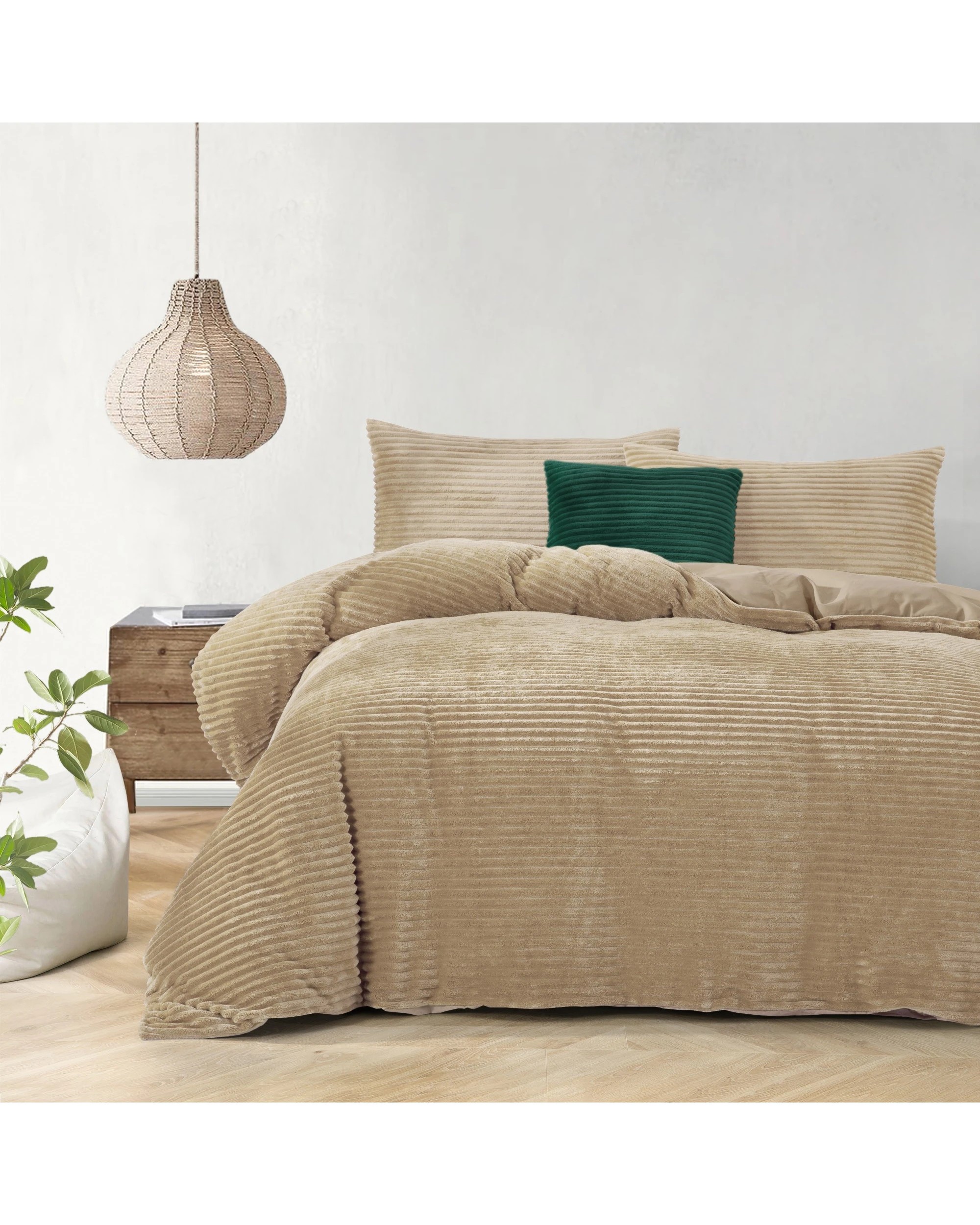 1 Dreamaker Signature Embossed Corduroy Fleece Quilt Cover Set - King Single Bed - Natural Fawn, 1 of 8