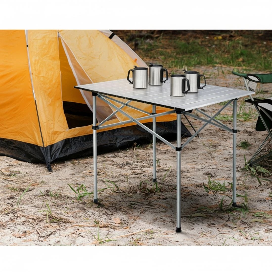 4 Weisshorn Folding Camping Table 70CM Roll Up Outdoor Picnic BBQ Aluminium Desk - Silver, 4 of 6