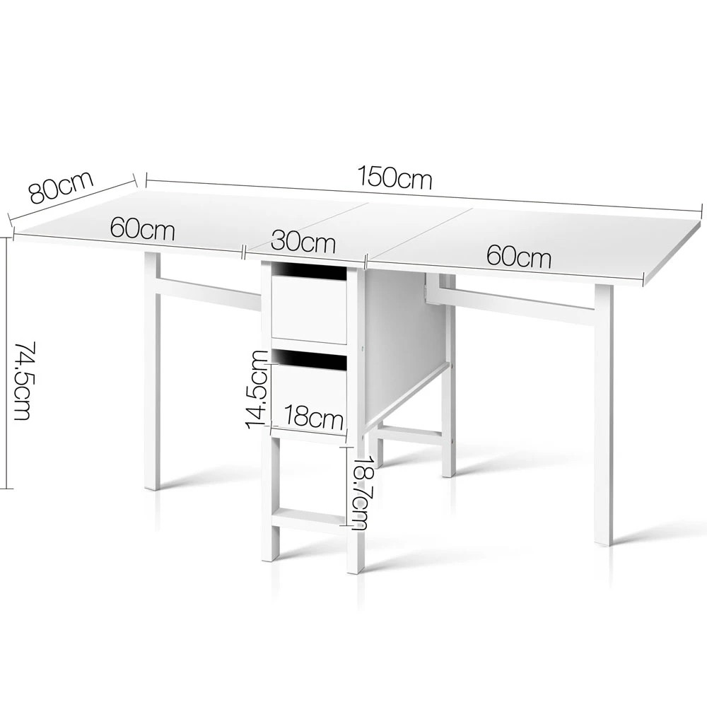 2 Artiss Dining Table Rectangular Extendable - White, 2 of 7