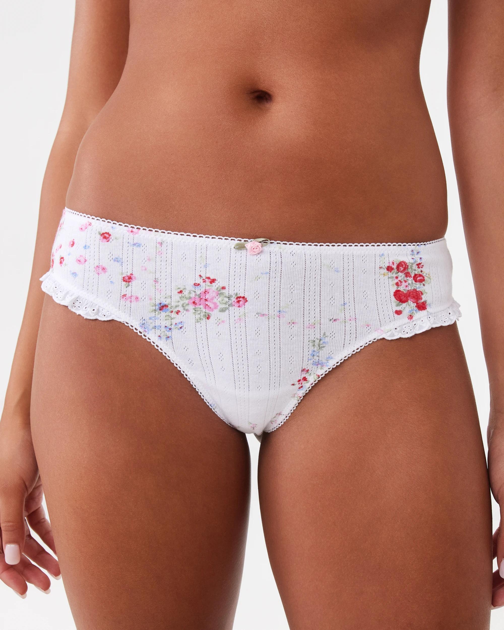 4 3 Pack Pointelle Ruffle G-String Briefs Vint Florl, 4 of 10