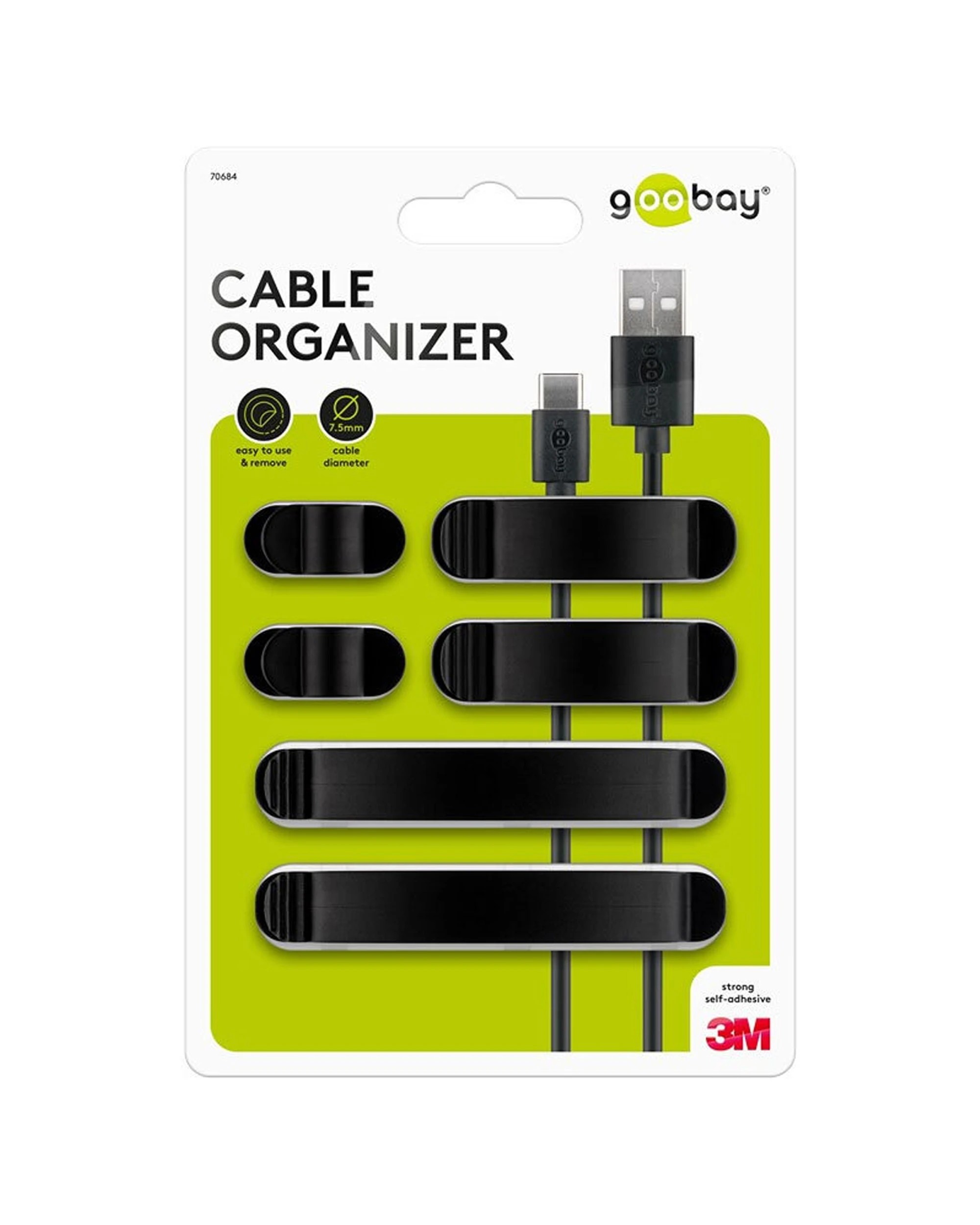 3 Goobay 6pc Adhesive Clip Set Cable Organiser Vacuum Insulated Leakproof 3m, 3 of 5
