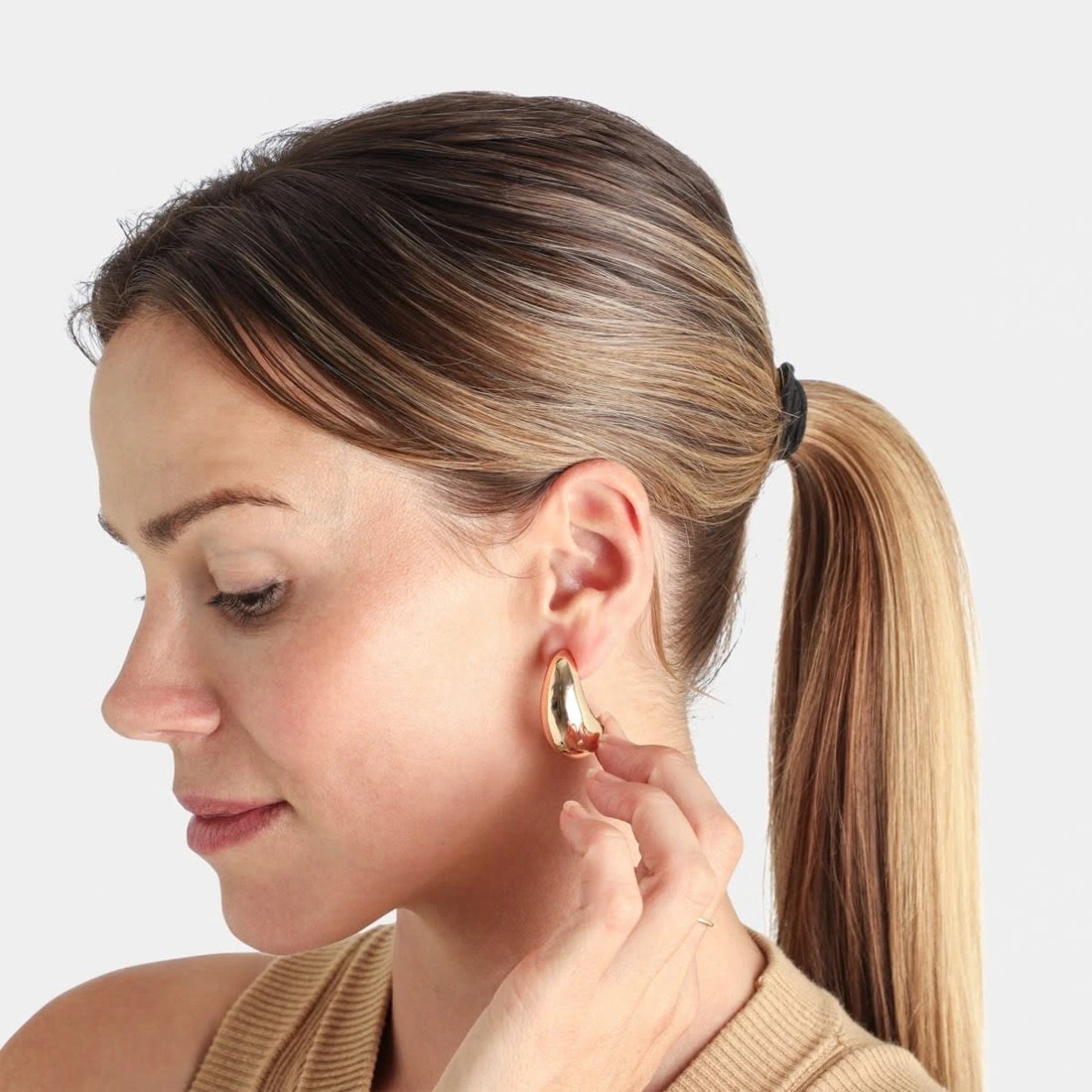 3 Statement Teardrop Earrings - Gold Tone, 3 of 5