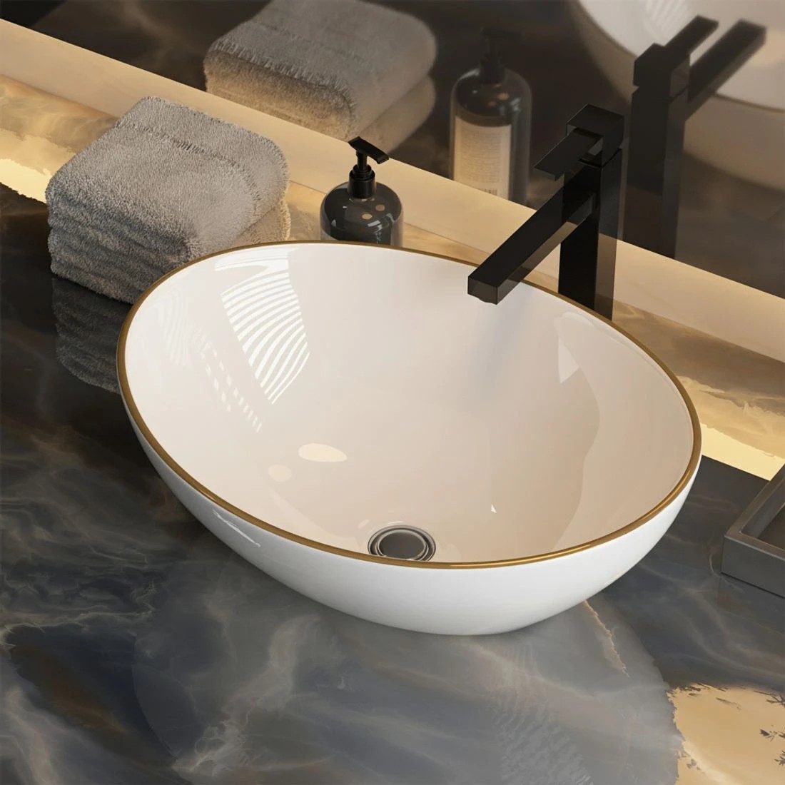 2 Cefito Bathroom Basin Ceramic Vanity Sink Hand Wash Bowl Gold Line 41x34cm - Yellow, 2 of 4