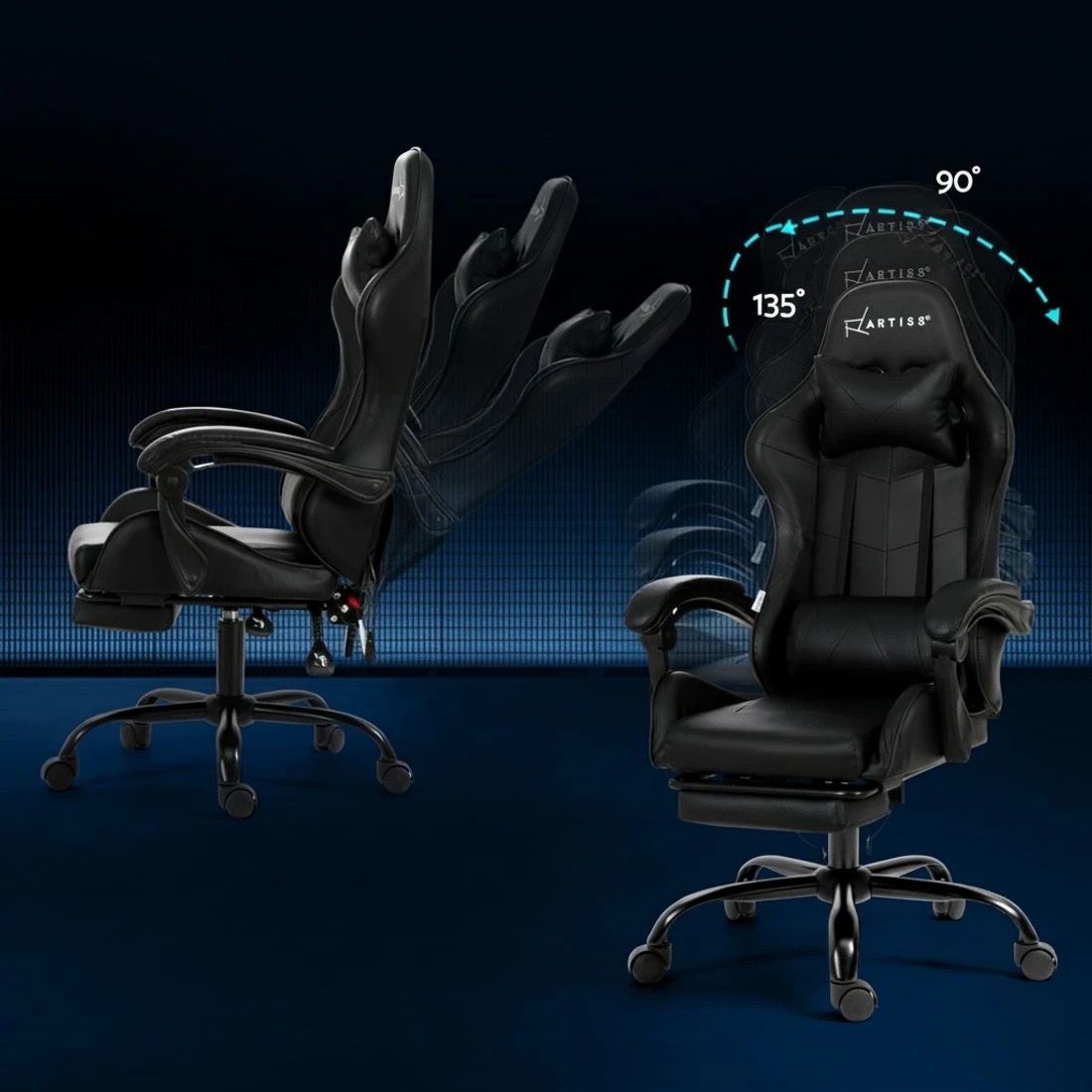 4 Artiss 6 Point Massage Gaming Office Chair Footrest - Black, 4 of 5