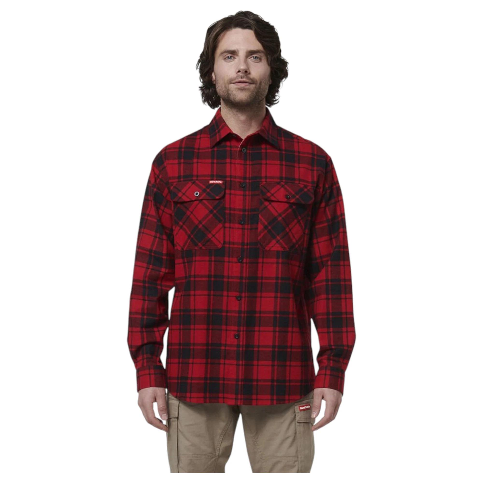 1 Hard Yakka Mens Long Sleeve Check Flannel Shirt Red Check, 1 of 8
