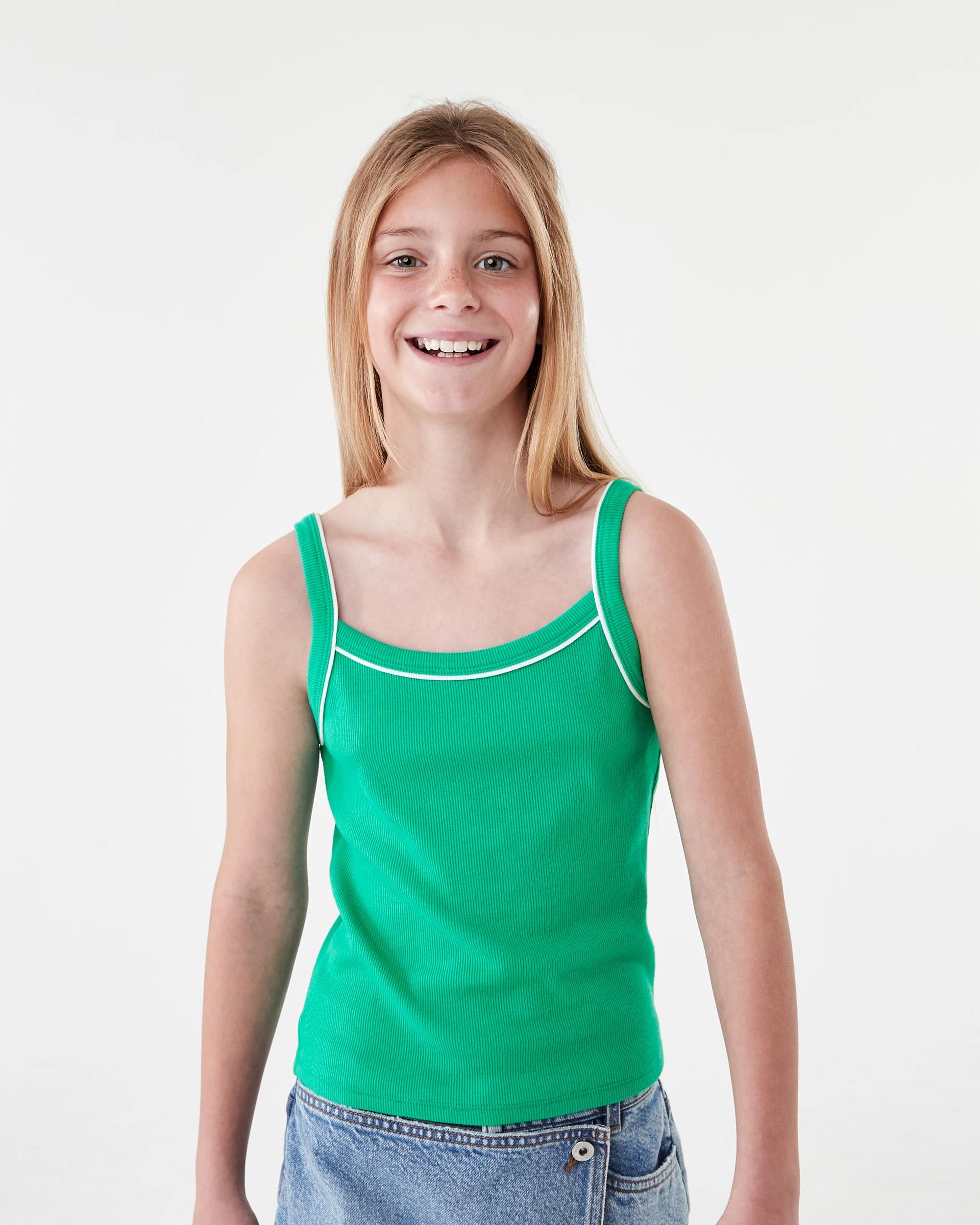 1 Rib Singlet Tank Top Green Opal, 1 of 7