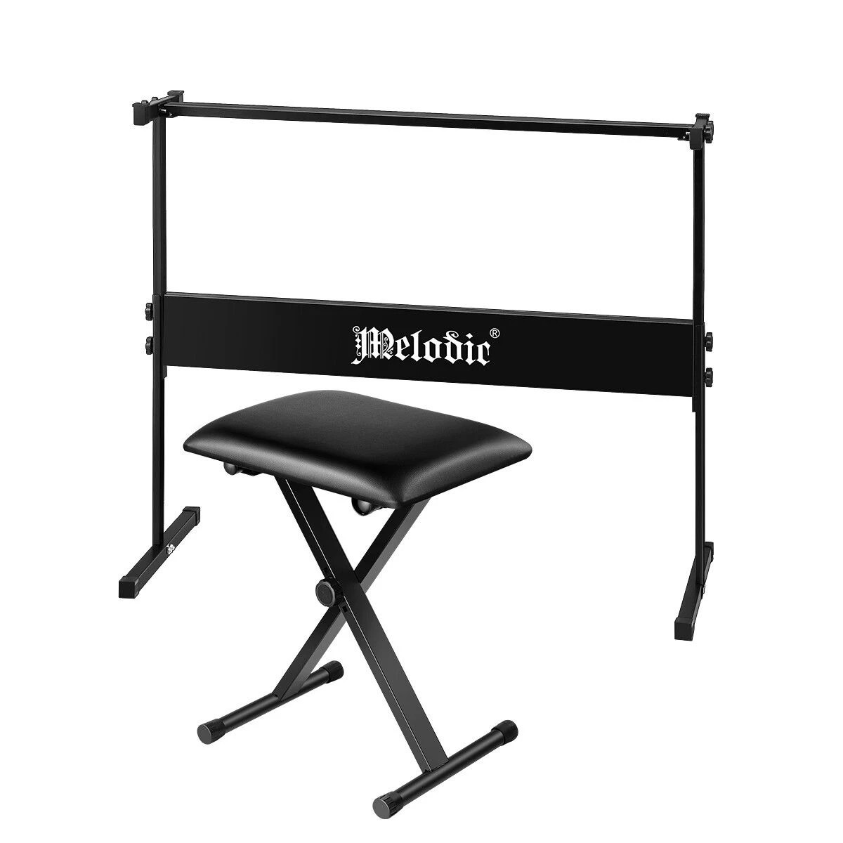 4 Melodic I Style Adjustable Keyboard Stand Folding Piano Stool Seat Chair Set, 4 of 4
