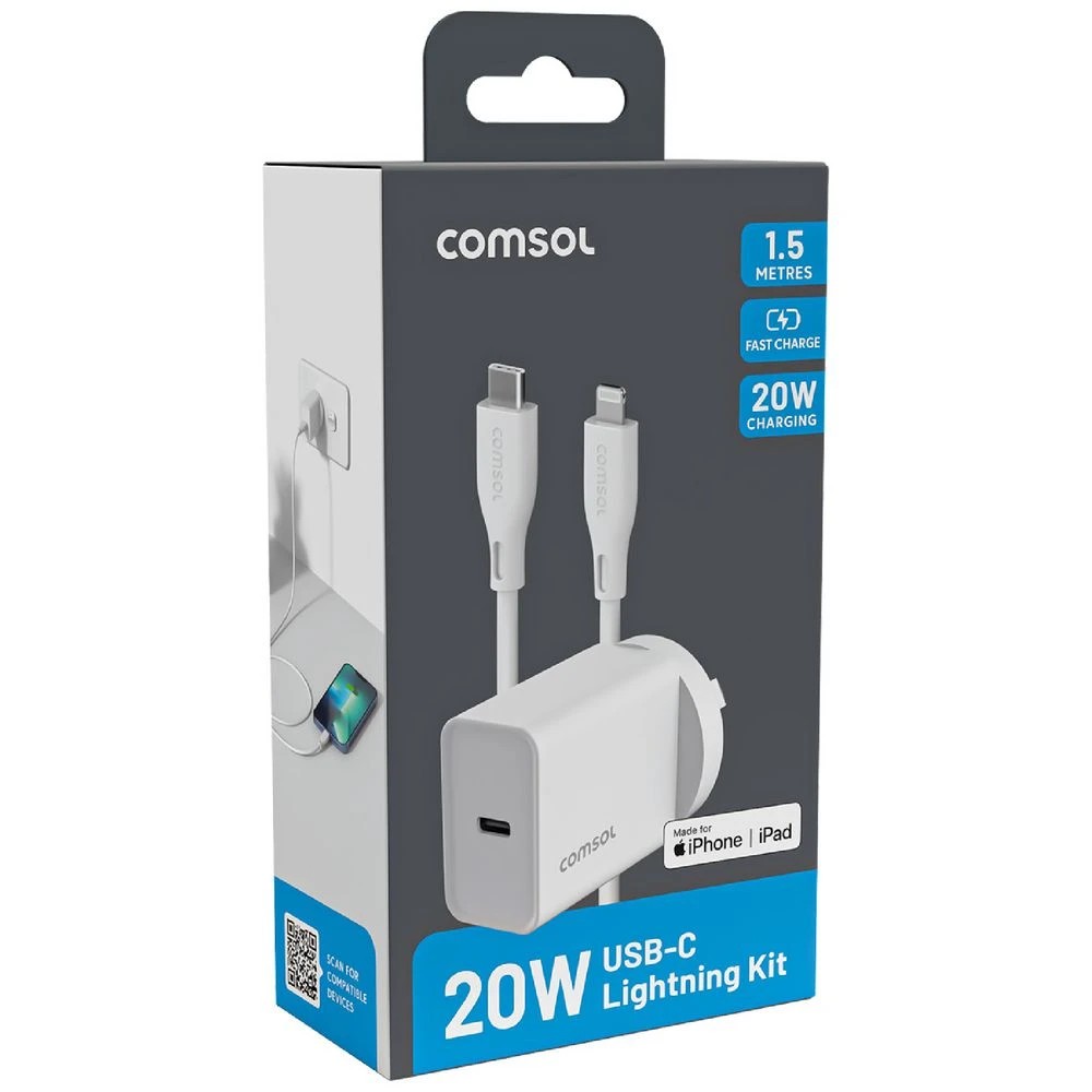 2 Comsol Wall Charger 20W with USB-C Cable White, 2 of 5