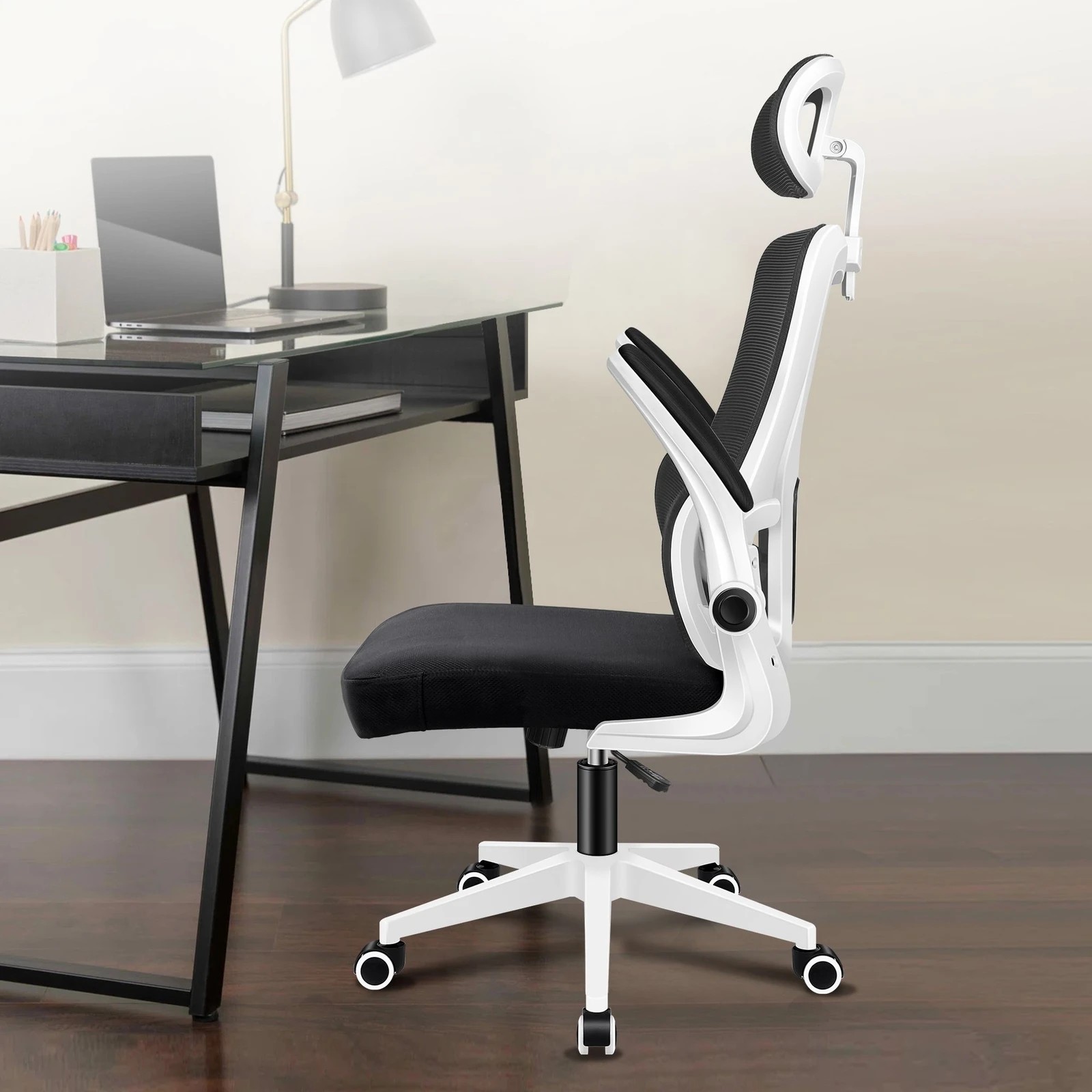 3 Alfordson Mesh Office Chair Gaming Executive Computer Tilt Fabric Seat Work - White Black, 3 of 9