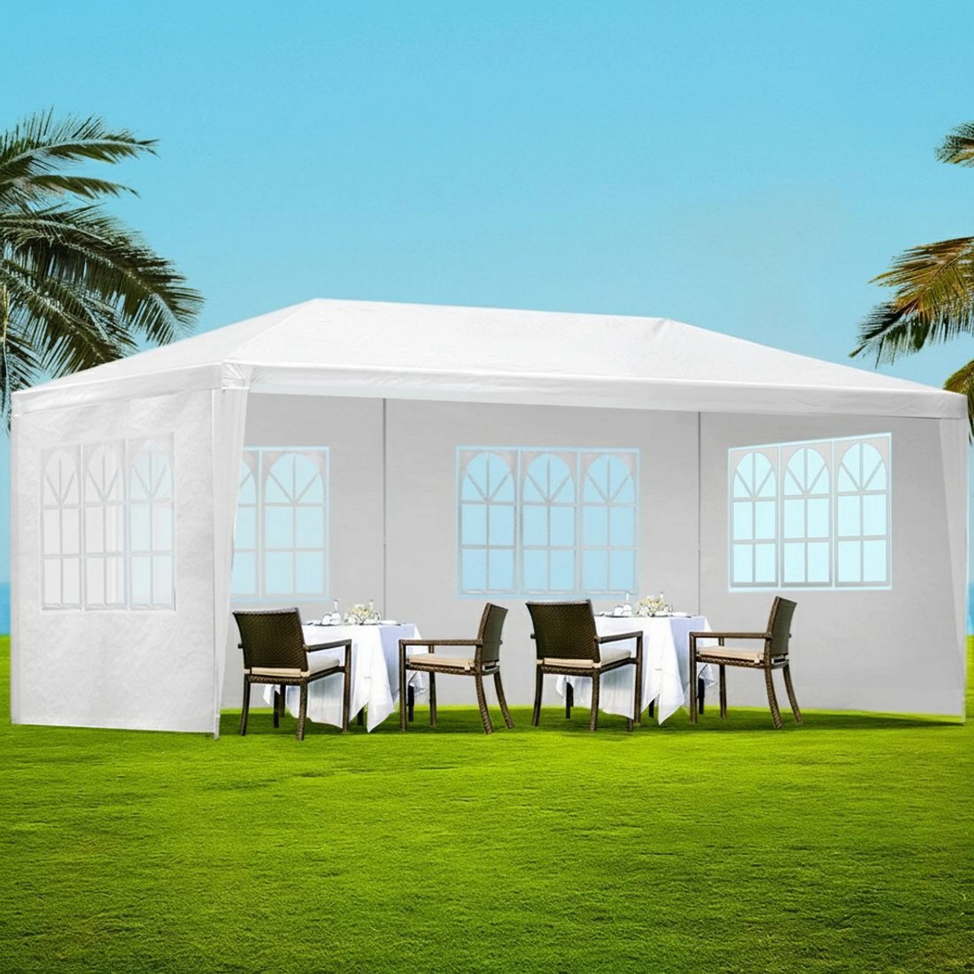 2 Instahut Gazebo  Marquee Wedding Party Tent Outdoor Camping Side Wall Canopy 4 Panel - White, 2 of 7