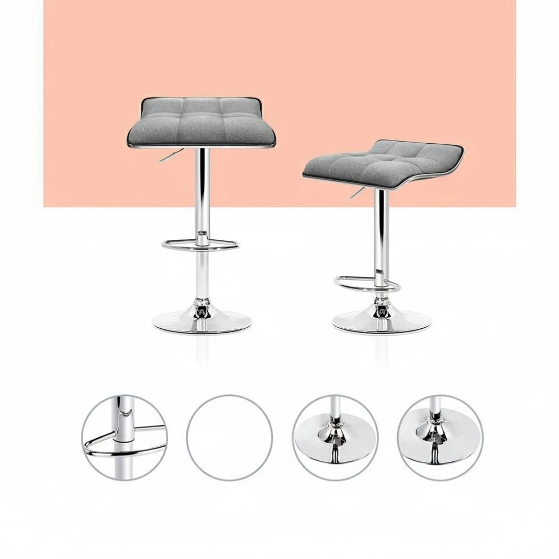 4 Artiss 2x Bar Stools Linen Padded Gas Lift - Grey, 4 of 7