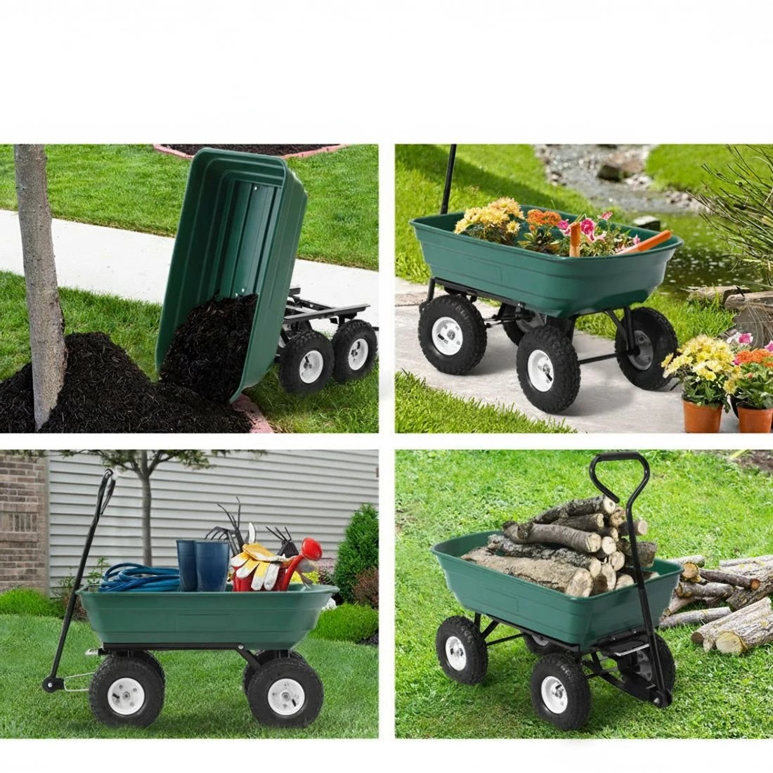 6 Gardeon Garden Cart Dump 270kg Hand Trailer Trolley Wagon Wheelbarrow Pull 75L - Green, 6 of 9