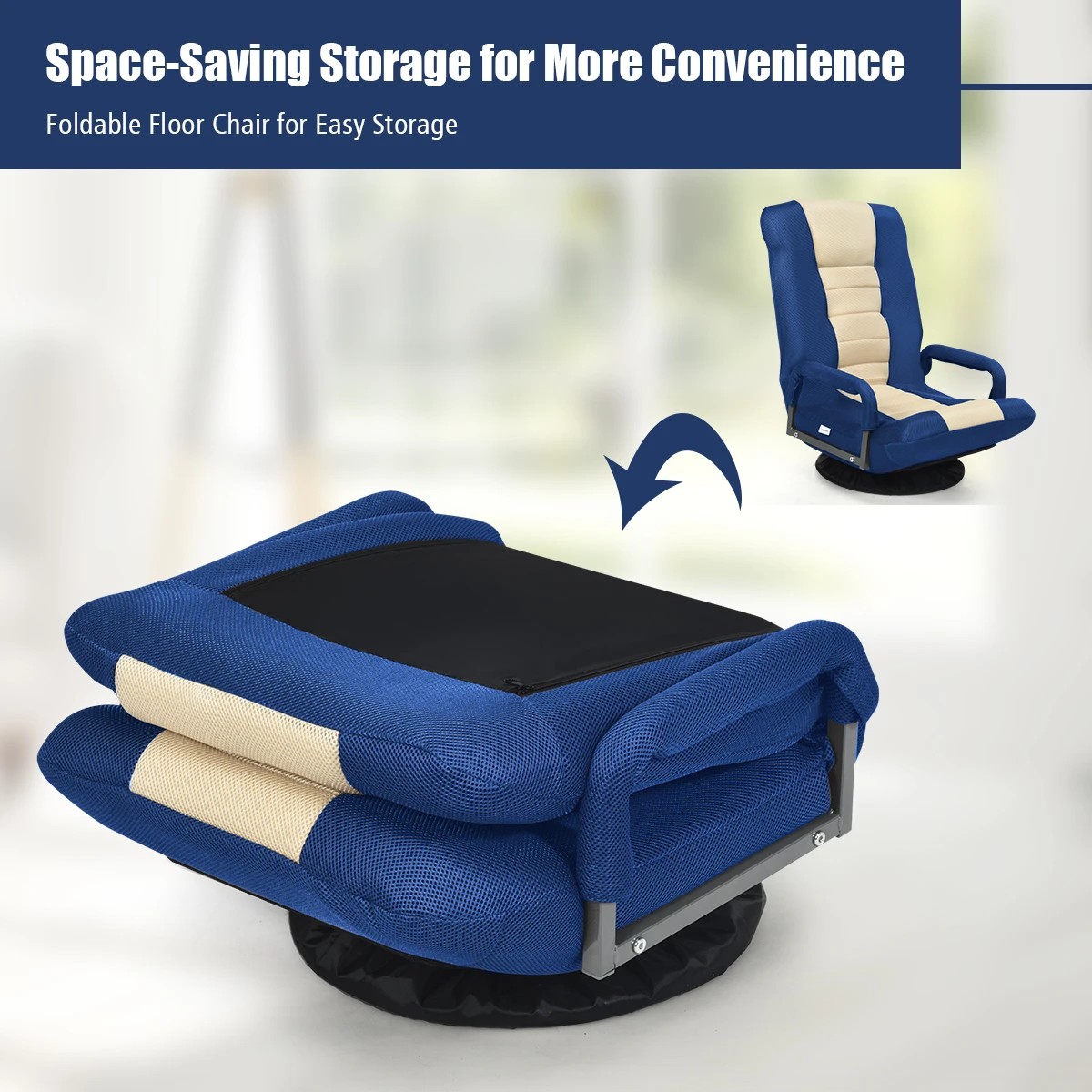 4 Costway Folding Floor Recliner Swivel Lounge Sofa Adjustable Backrest Armchair, 4 of 9