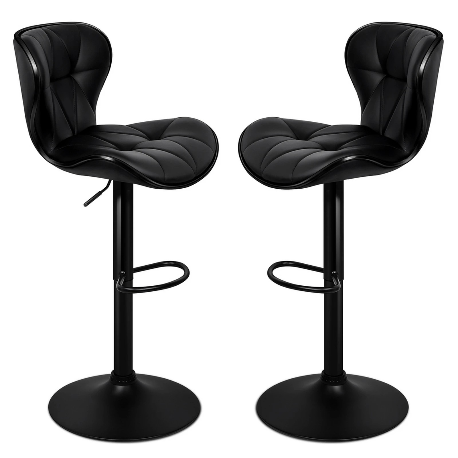 1 Alfordson 2x Bar Stools Luna Kitchen Swivel chair Leather Gas lift - Black, 1 of 10