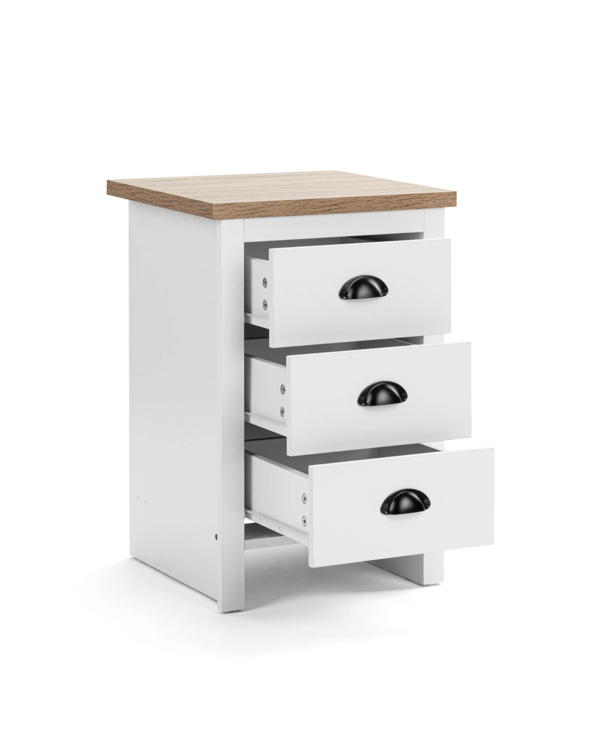 6 Kodu Bedside Table 3 Drawer Side Table Nightstand 3 Drawers White and Oak, 6 of 9