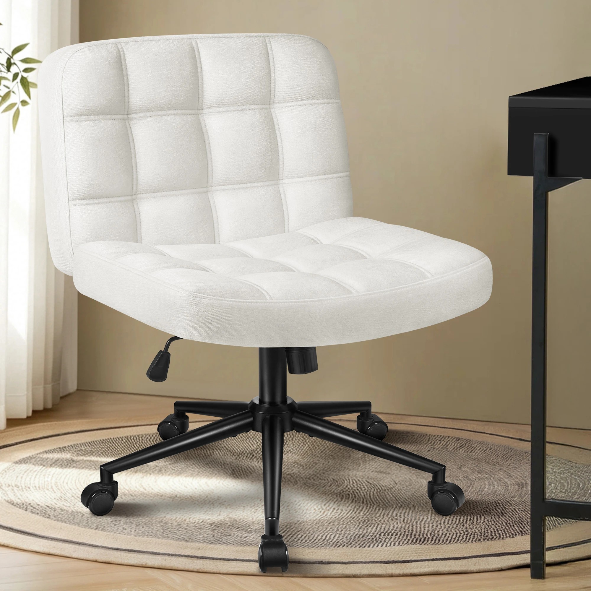 8 Alfordson Office Desk Chair Computer Armless Wide Seat Mid Back Chenille - White, 8 of 10